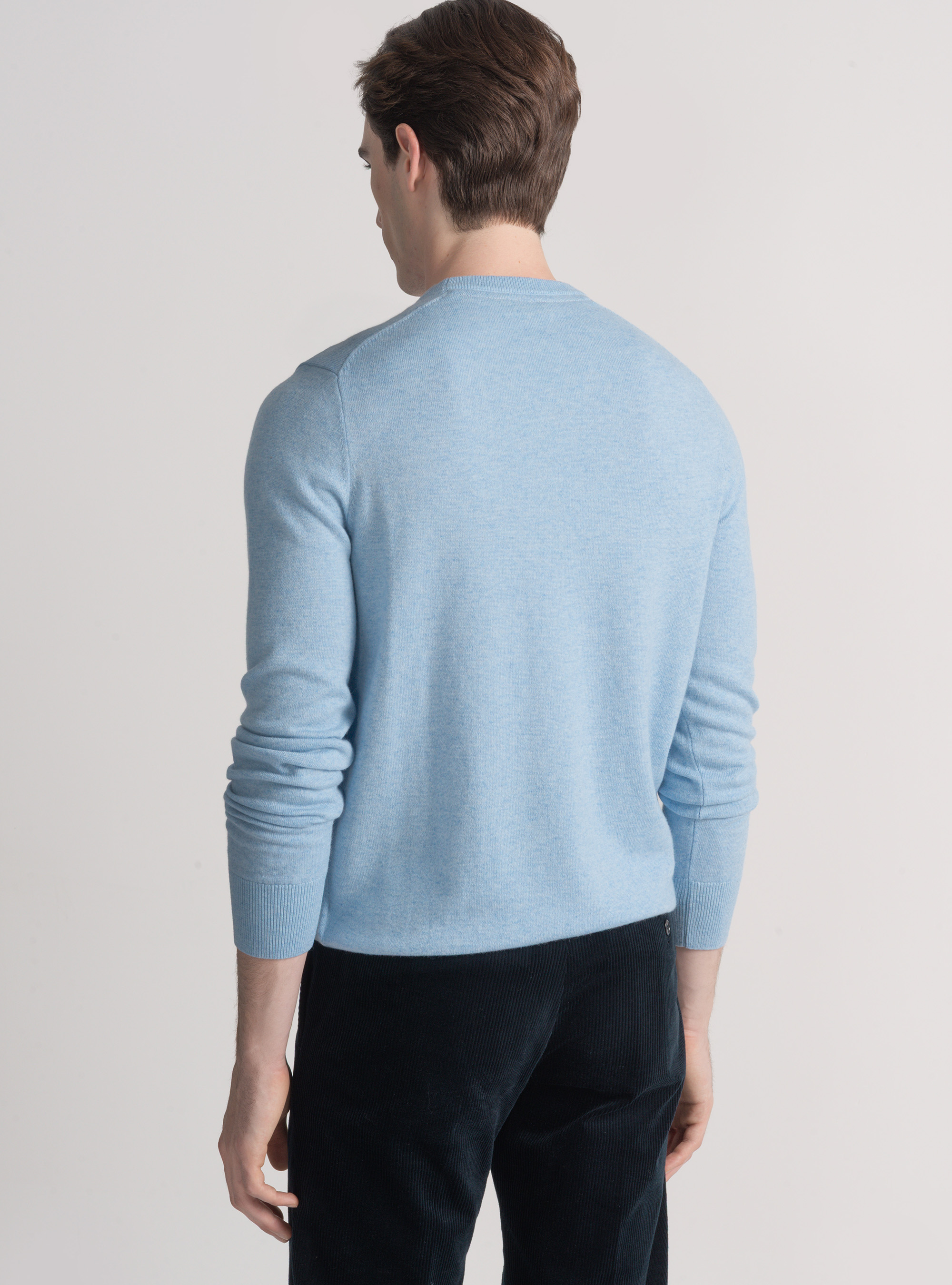 Tricot à col ras du cou en laine mélangée, AZZURRO POLVERE 0283C