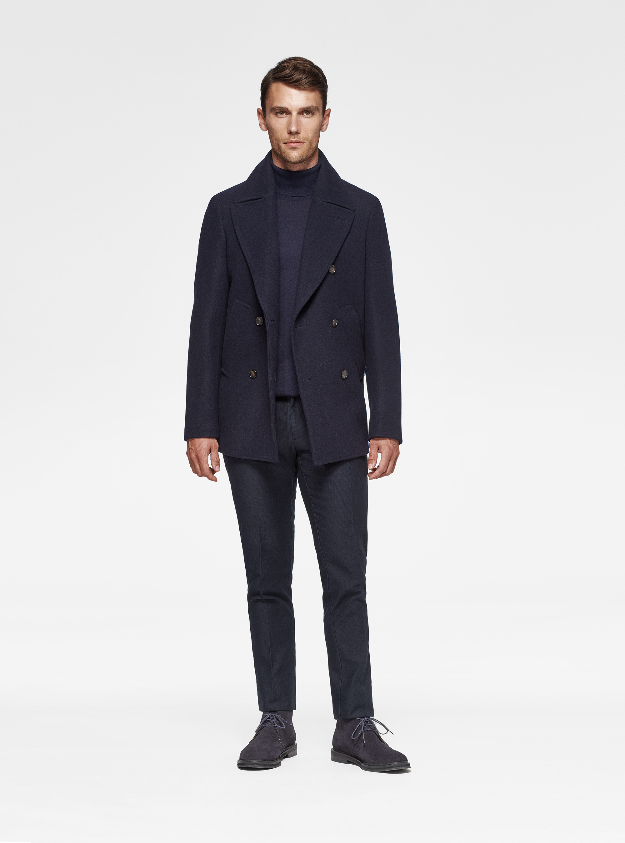 Chaquetón en mezcla de lana, AZUL MARINO