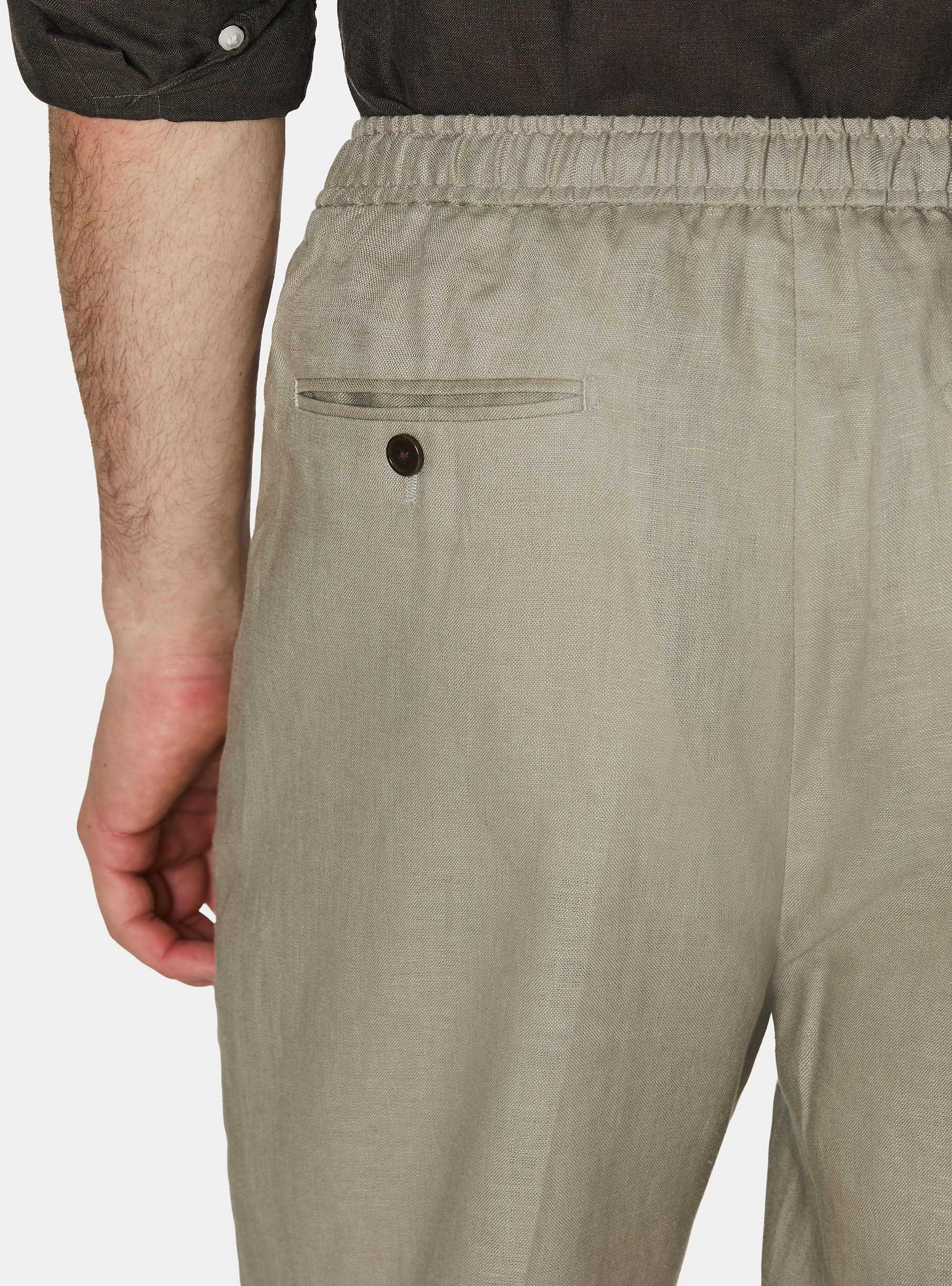 Pantaloni in puro lino con pince e coulisse, SABBIA
