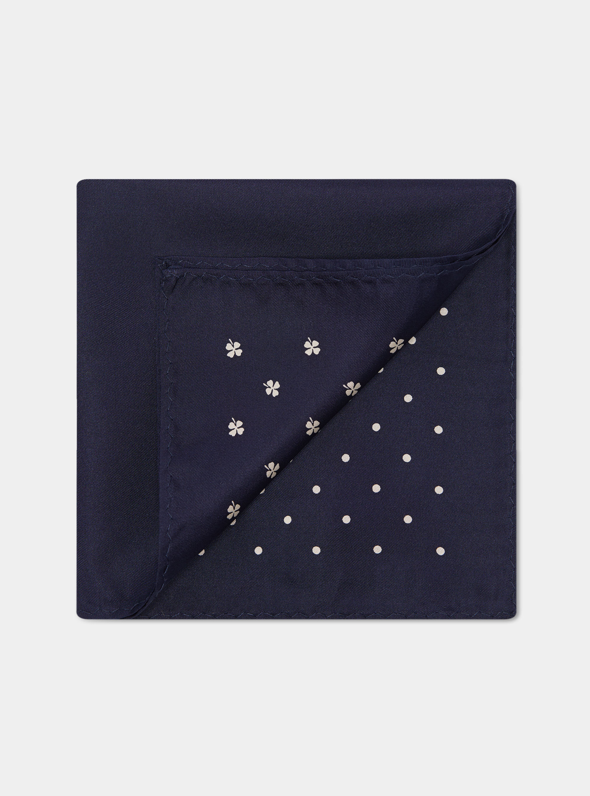 Printed patterned silk pocket square, NAVY BLUE