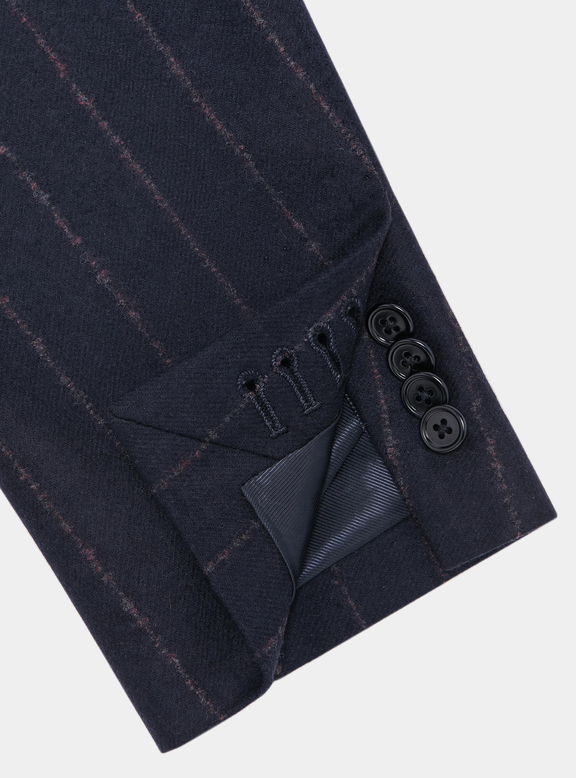 Americana de traje de raya diplomática de lana de cachemira, AZUL MARINO