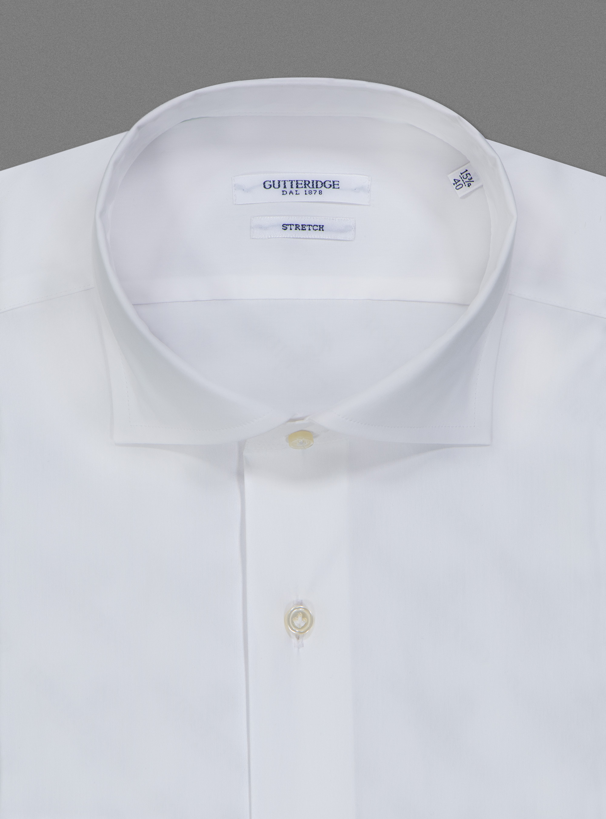 Poplin stretch semi-opened collar shirt, WHITE