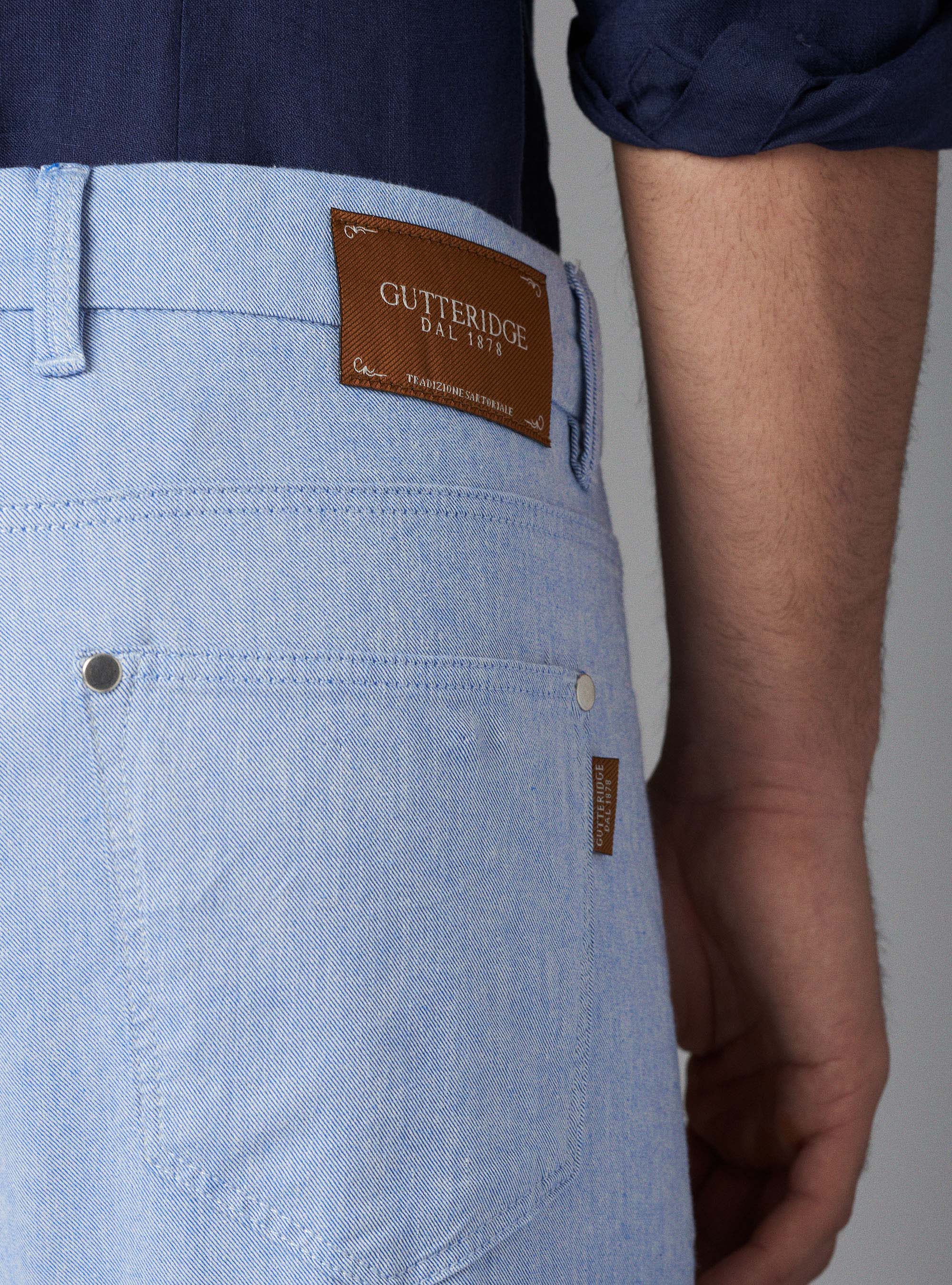 Pantaloni in gabardina di cotone, AZZURRO