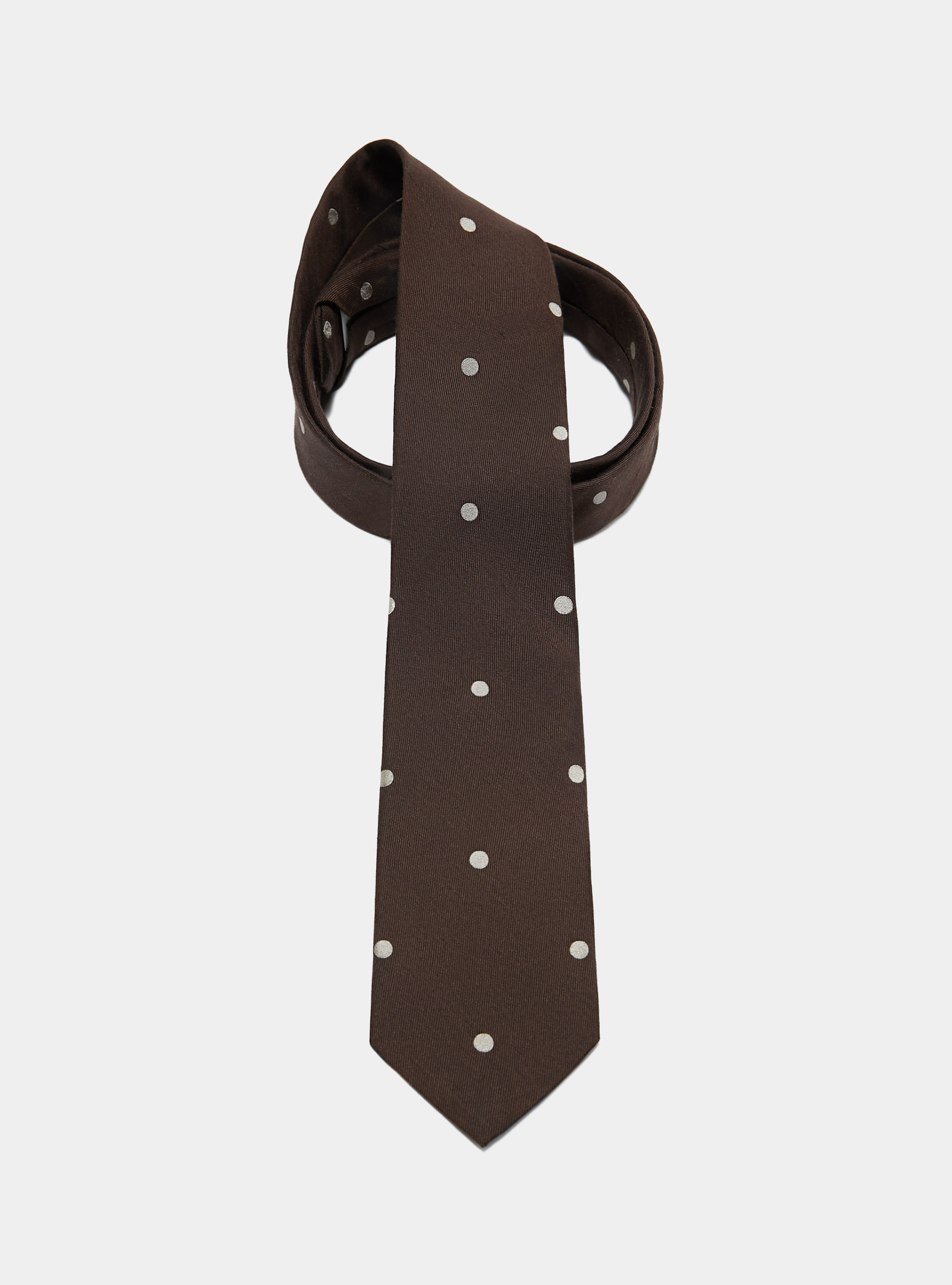 Macro polka dot silk and linen tie, BROWN