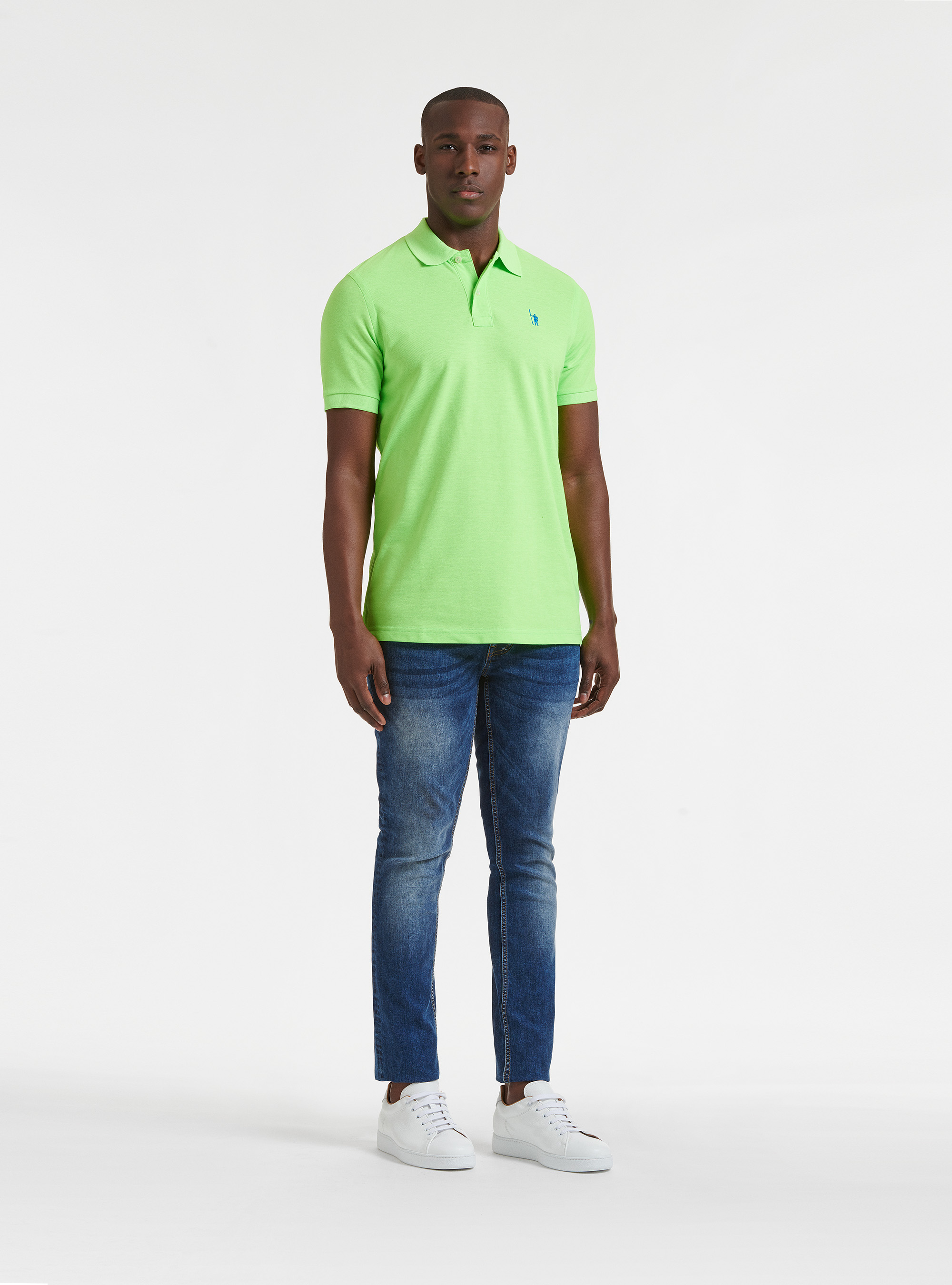 Polo fluorescente in piquet con ricamo, LIME 0658C