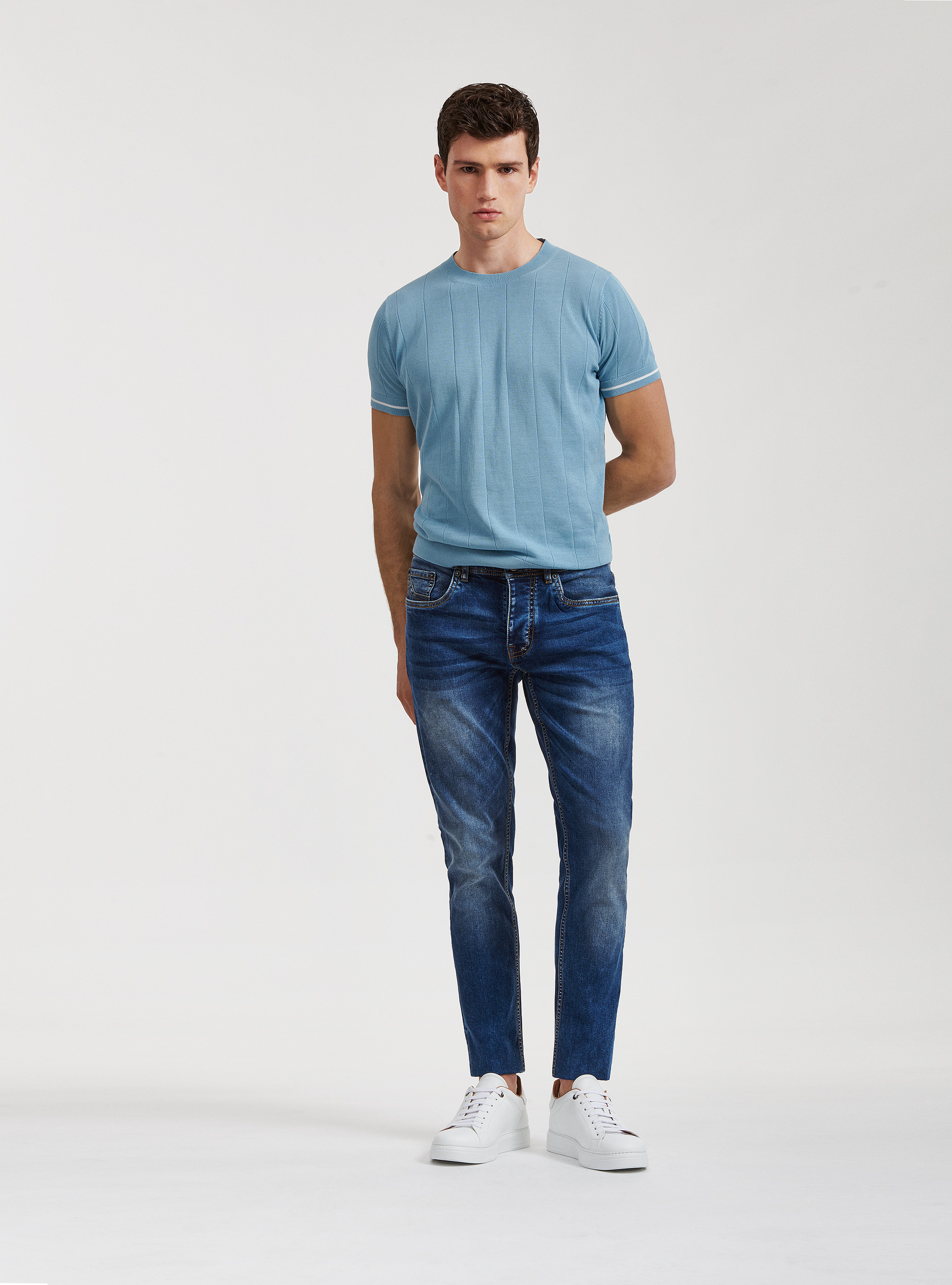 Pure cotton jersey in flat rib, LIGHT BLUE