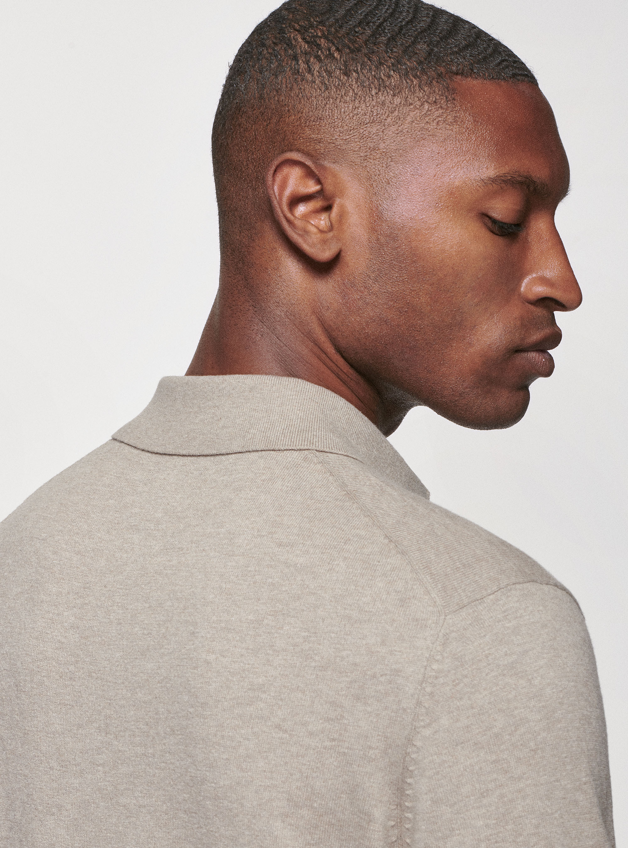 Maglia a polo in cotone seta e cashmere, SABBIA