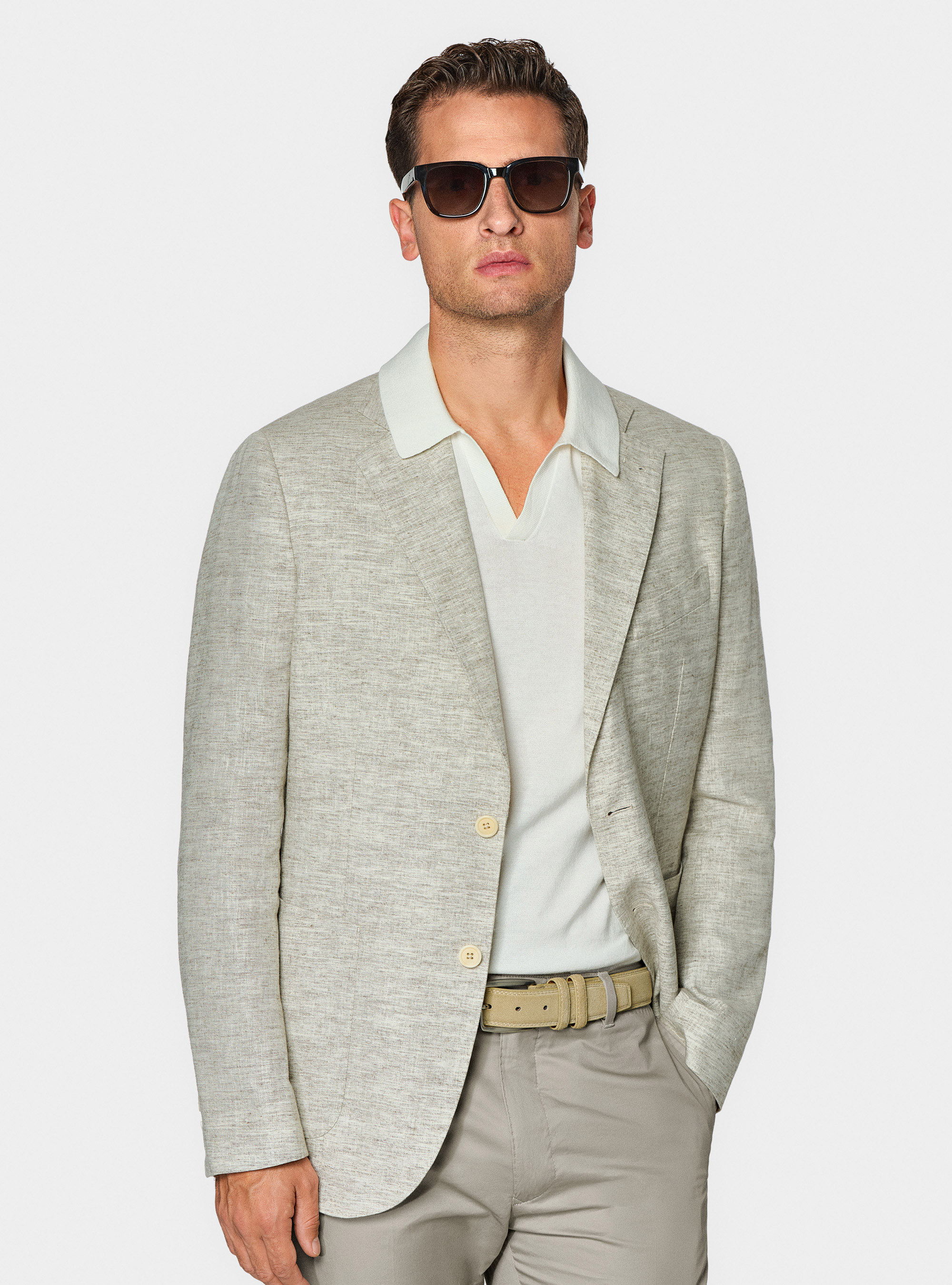 Slub linen blend blazer, SAND