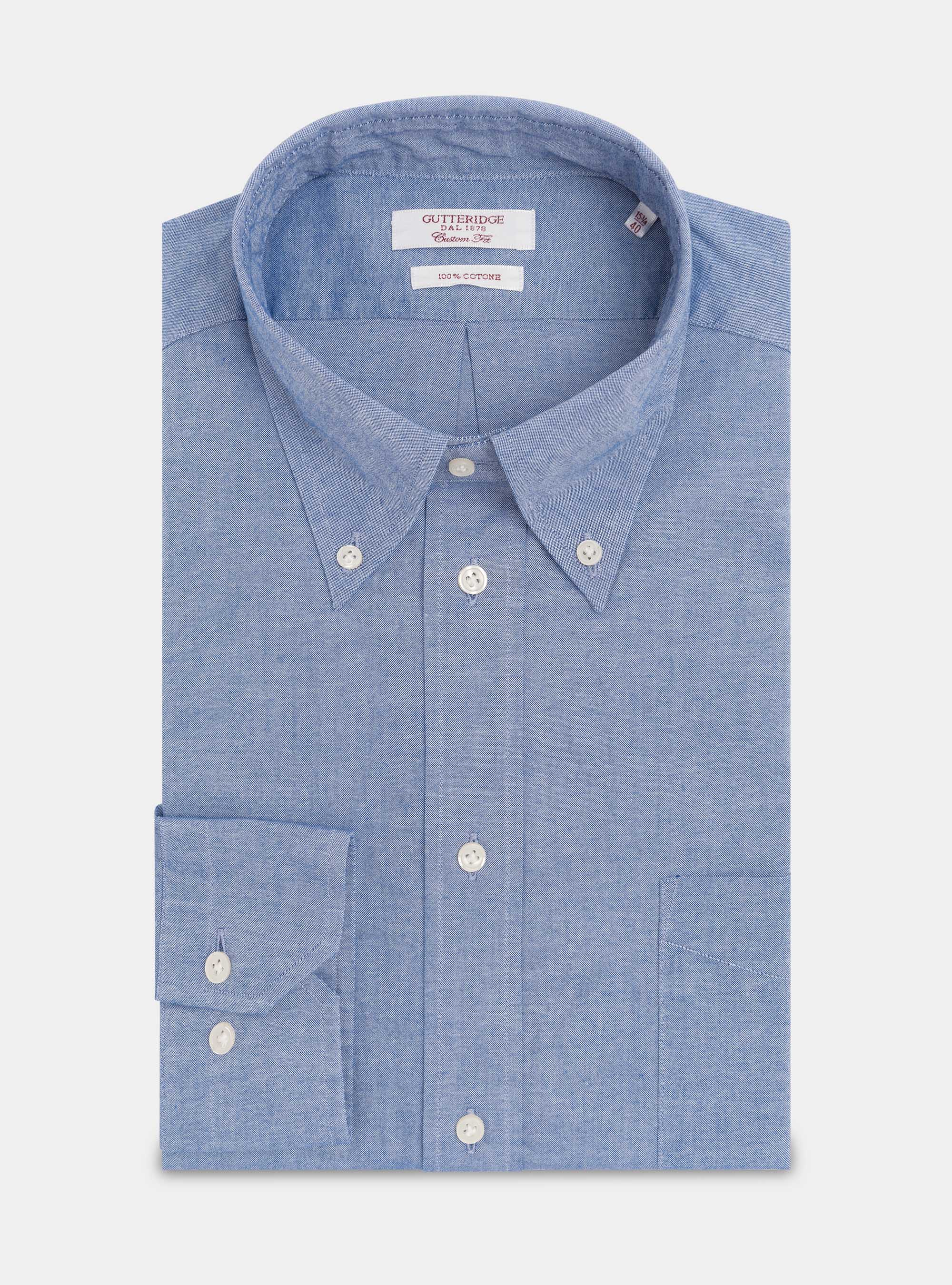 Camicia comfort fit in cotone oxford, BLU