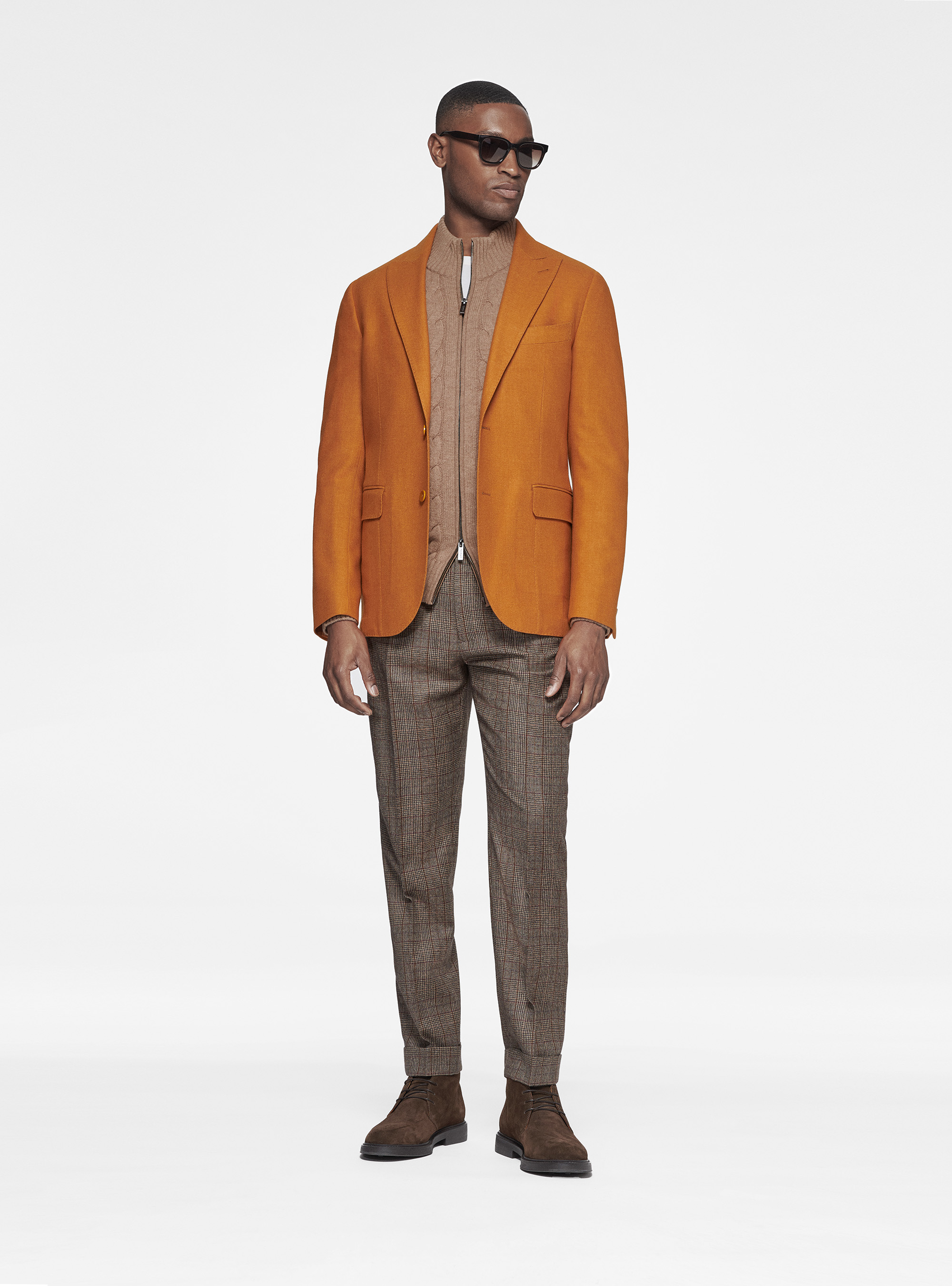 Duemilagori flannel lance-breasted blazer, ORANGE