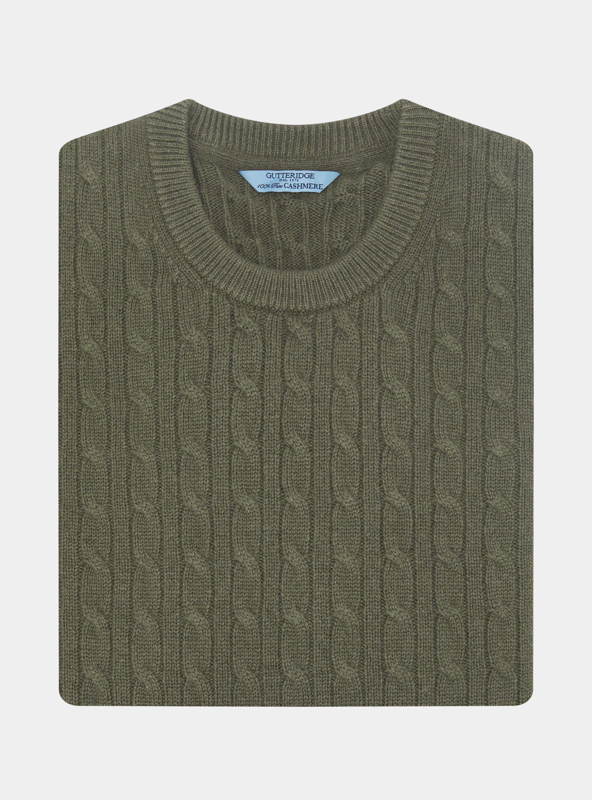 Braided crew neck sweater in pure cashmere, SALVIA 0602C