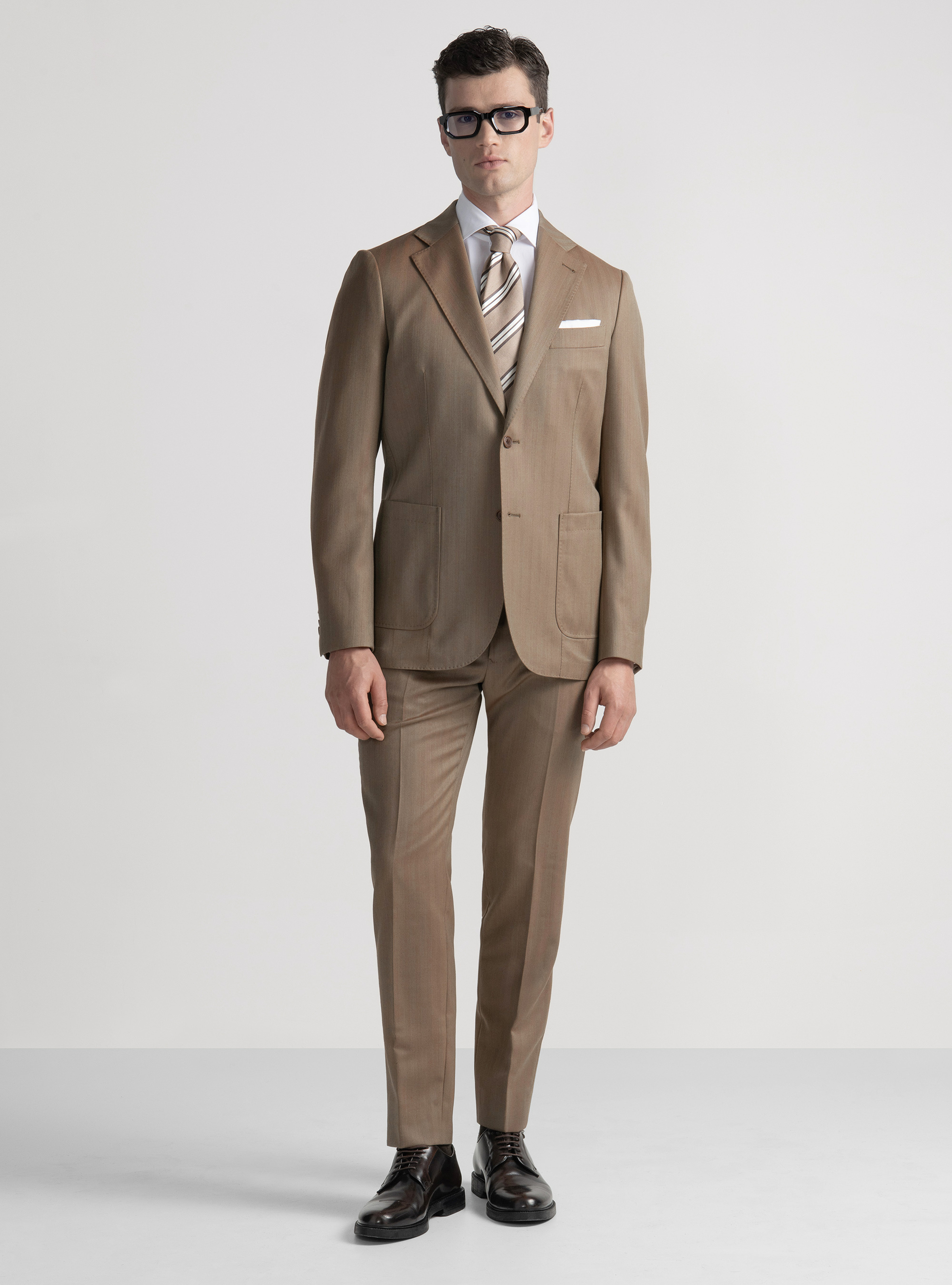 Americana de traje de lana en espiga Vitale Barberis Canonico, ARCILLA