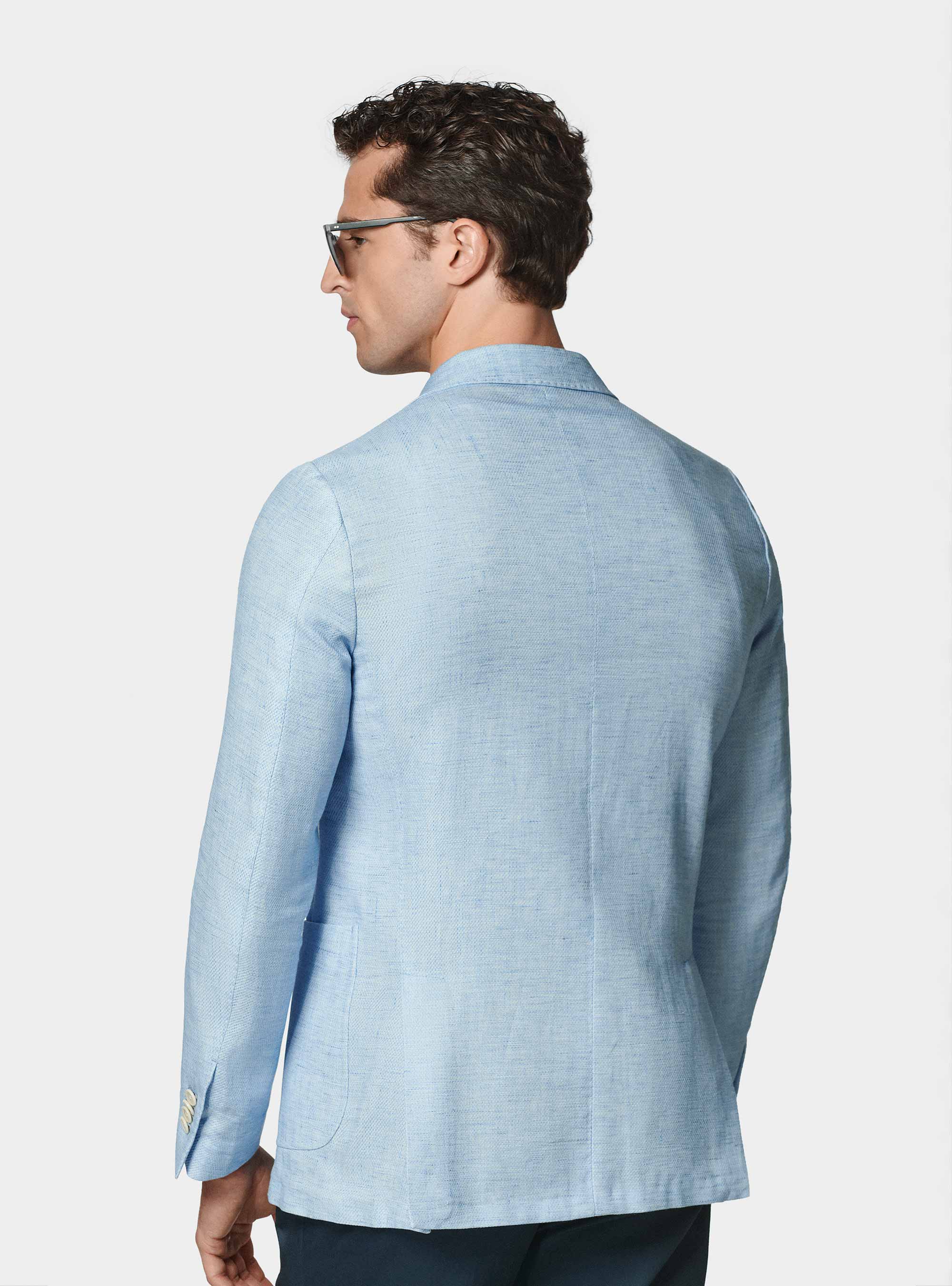 Linen and cotton blend blazer, LIGHT BLUE