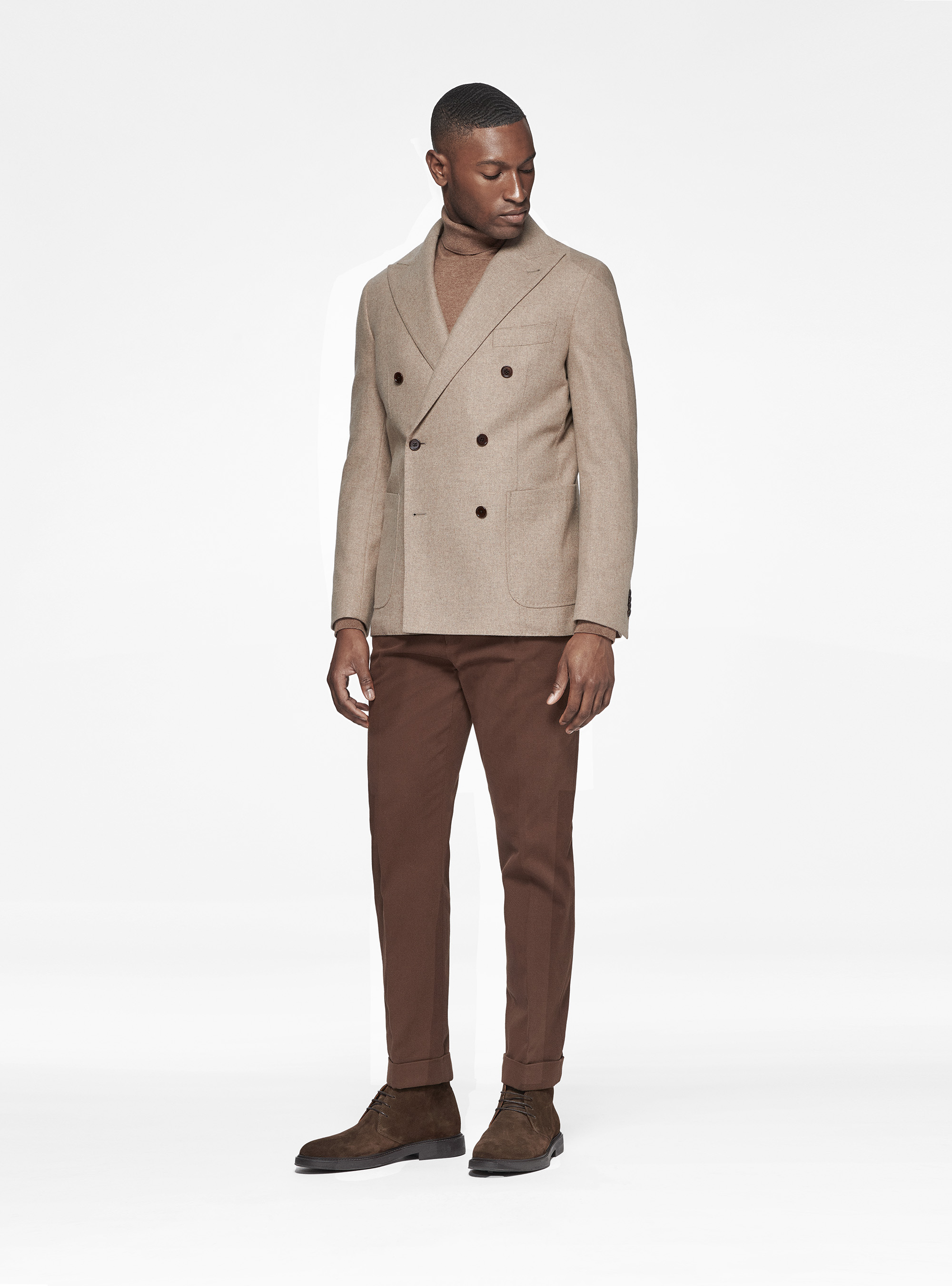 Giacca doppiopetto in flanella Duemilagori, SABBIA