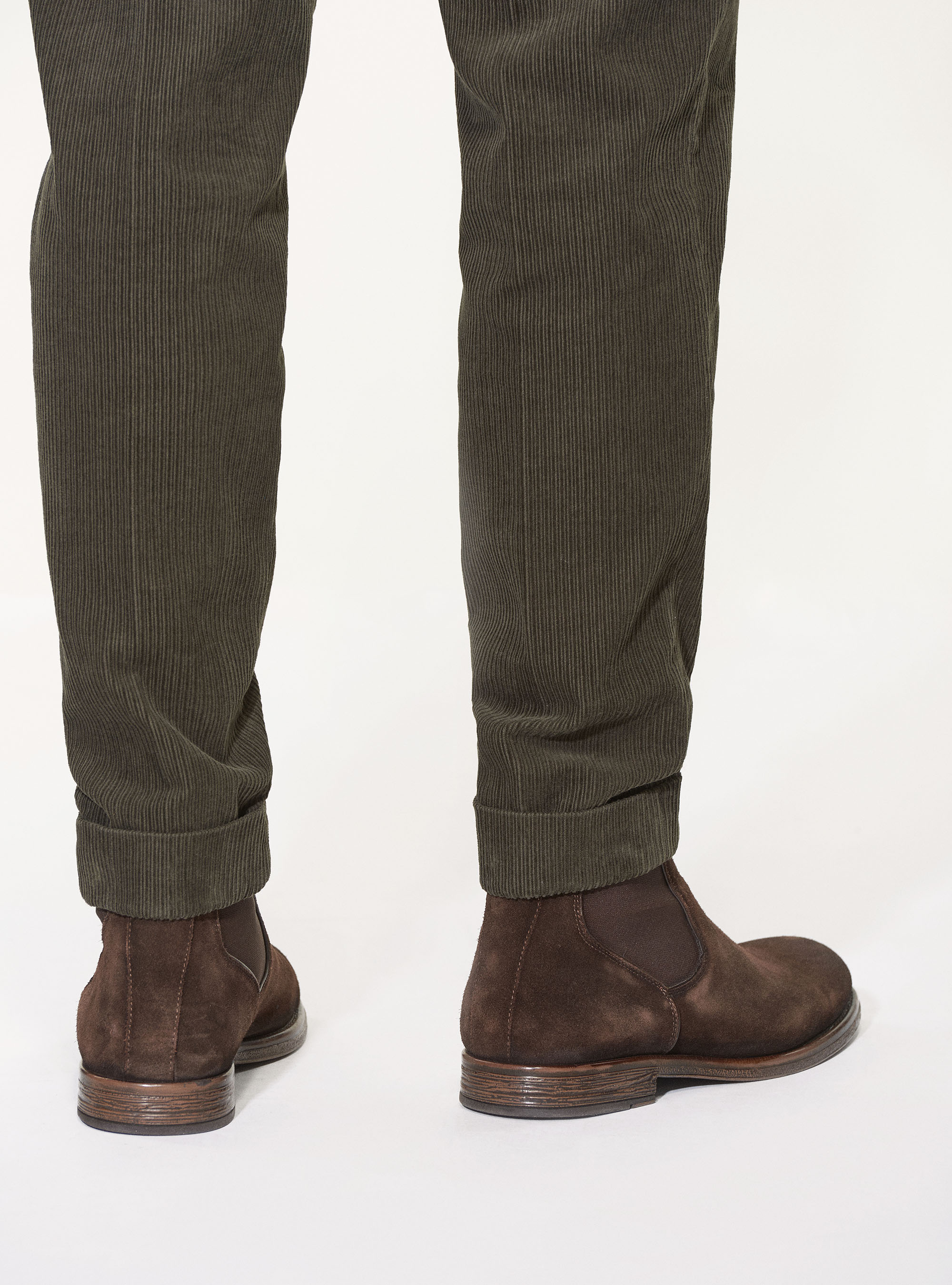 Pantaloni doppia pince in velluto di cotone, VERDE