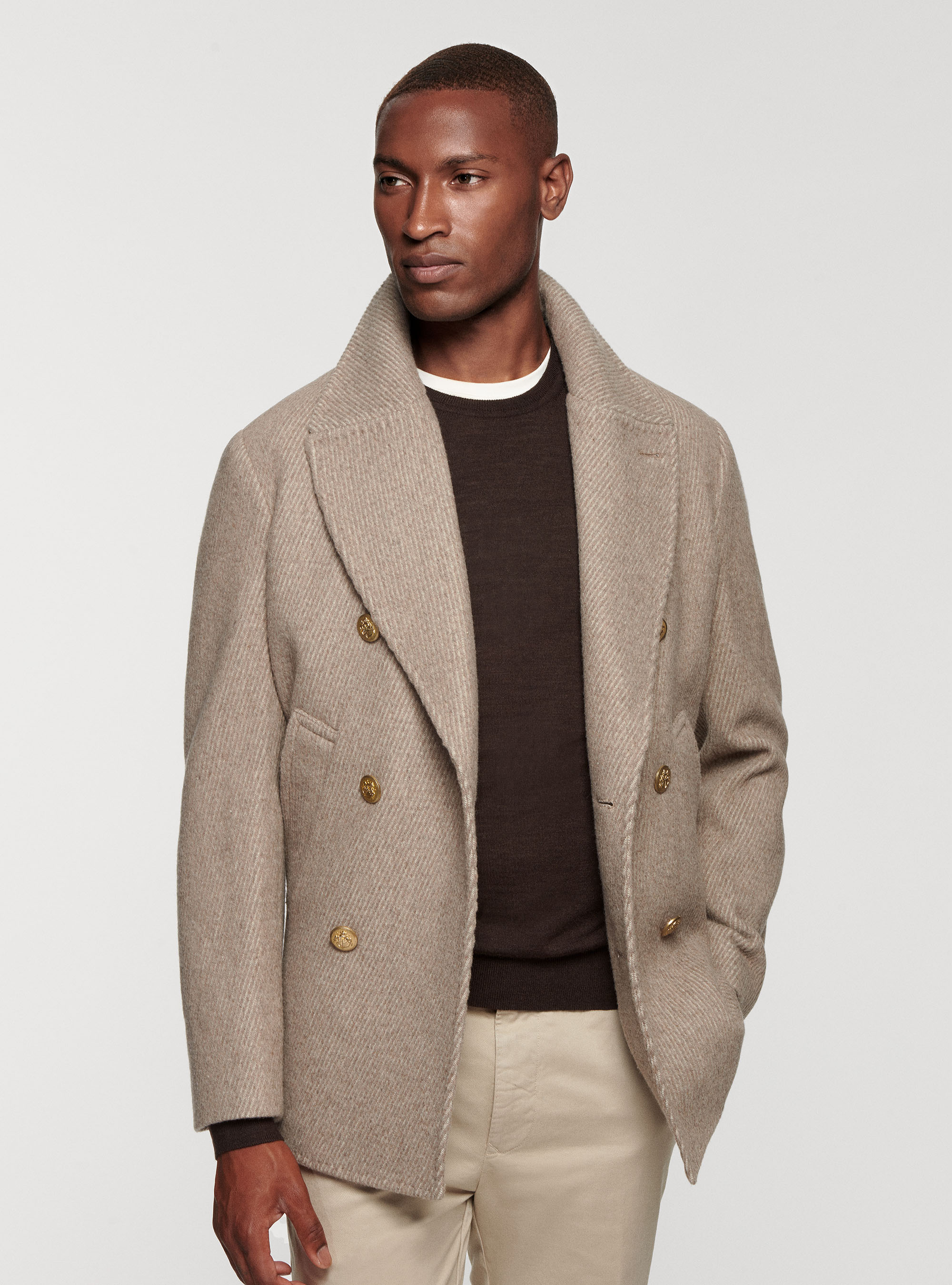 Gutteridge - Peacoat in lana diagonale, Unisex, Sabbia, Taglia: 54