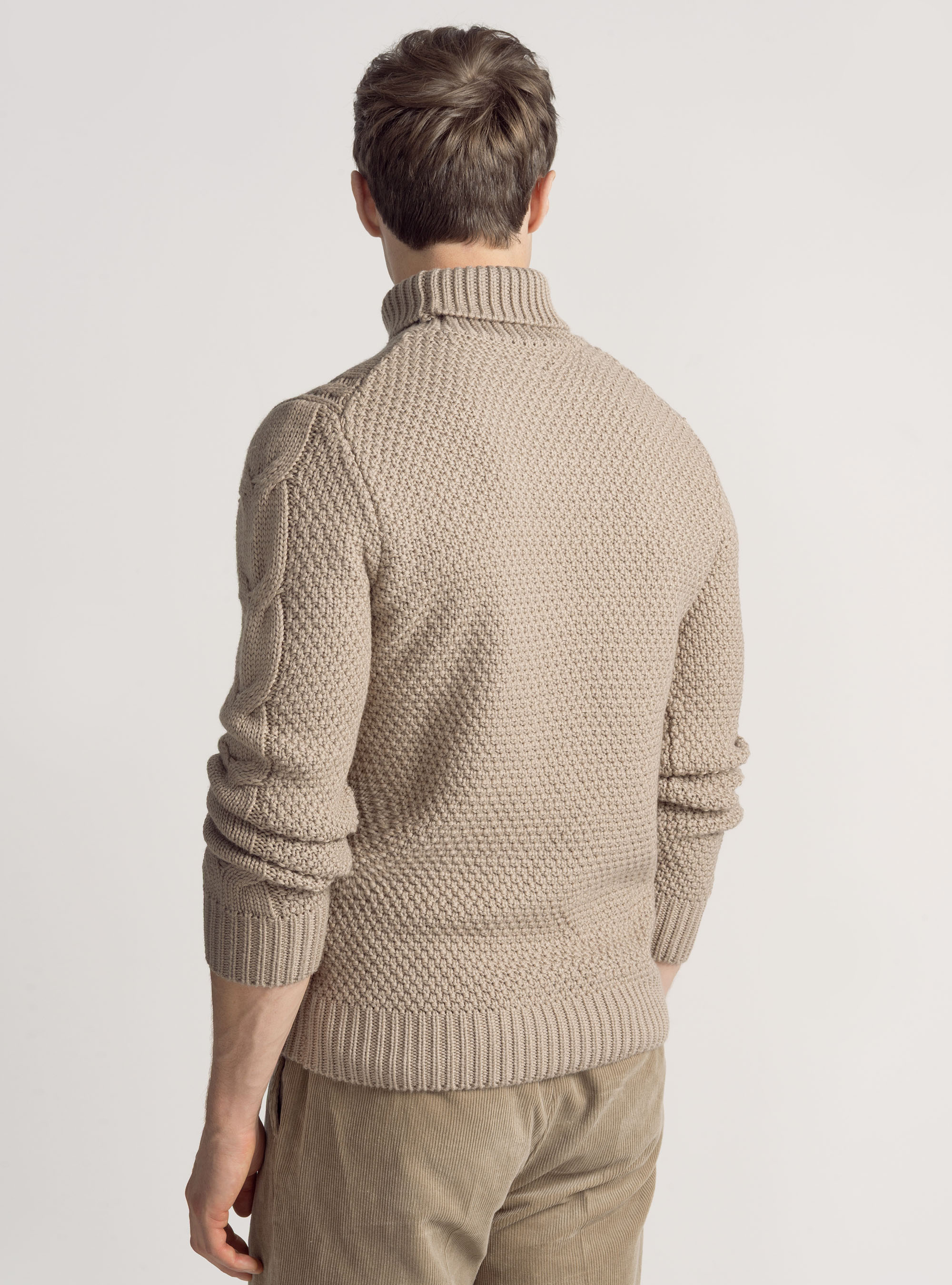Maglia collo alto con treccione in misto lana, SABBIA