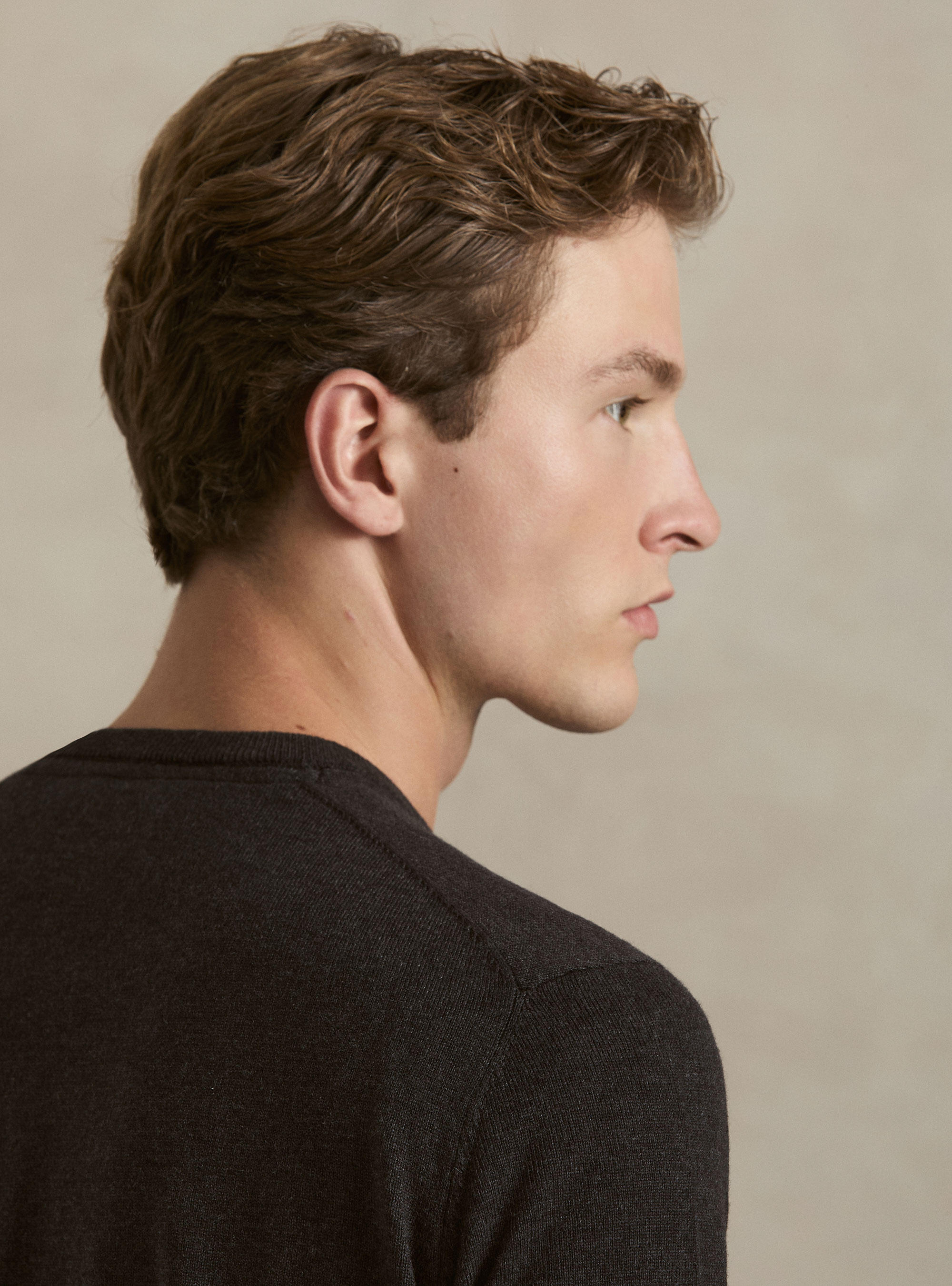 Girocollo in maglia in lana poliammide cashmere, ASPHALT GREY