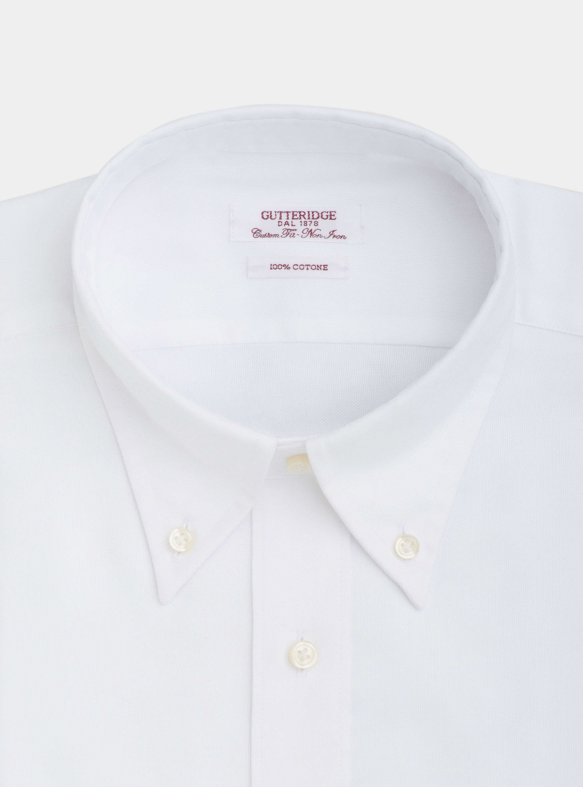 Custom button-down collar shirt in non-iron cotton oxford, WHITE