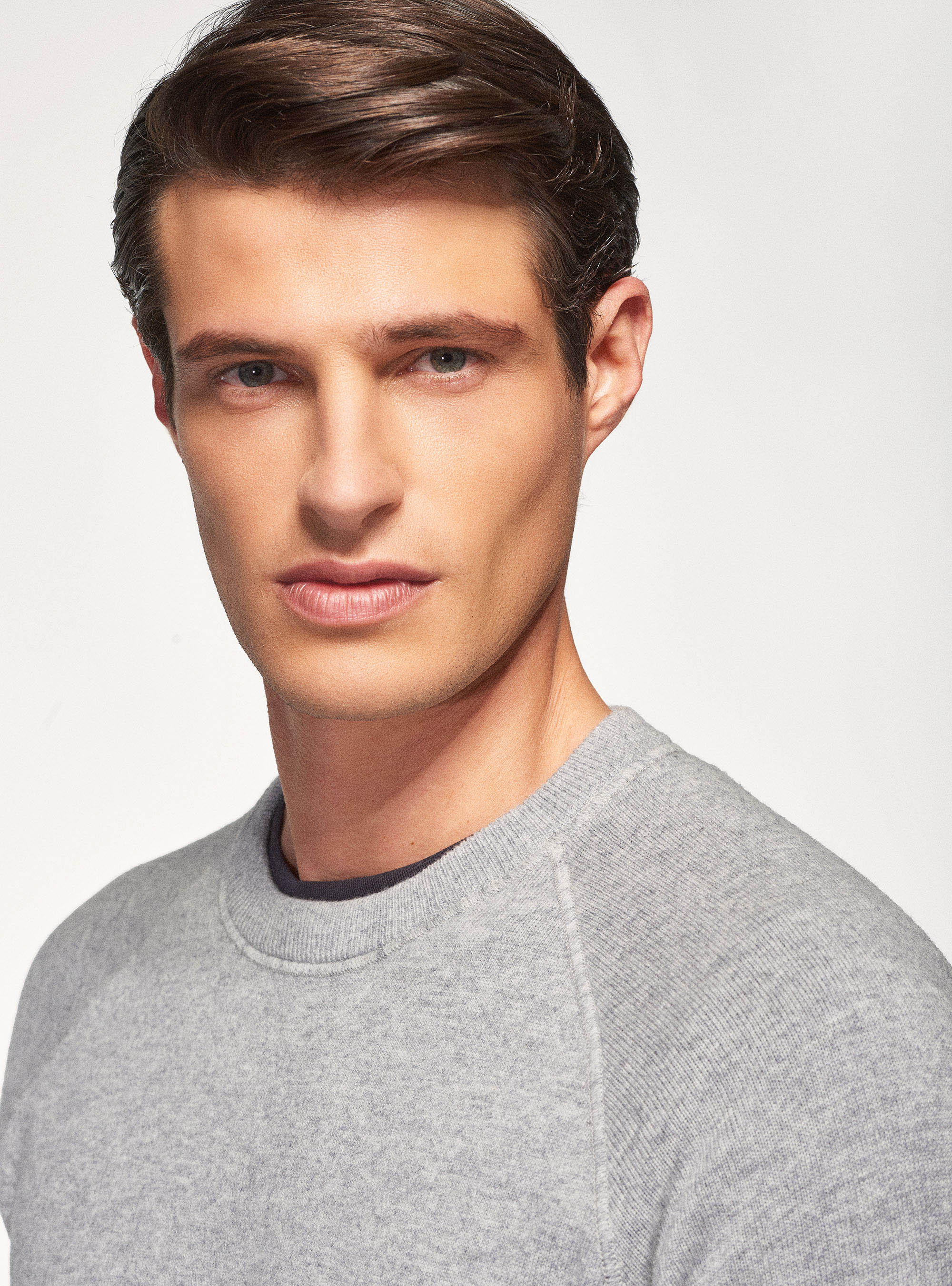 Maglia stile felpa in lana lambswool e cashmere, GRIGIO MELANGE 0151C