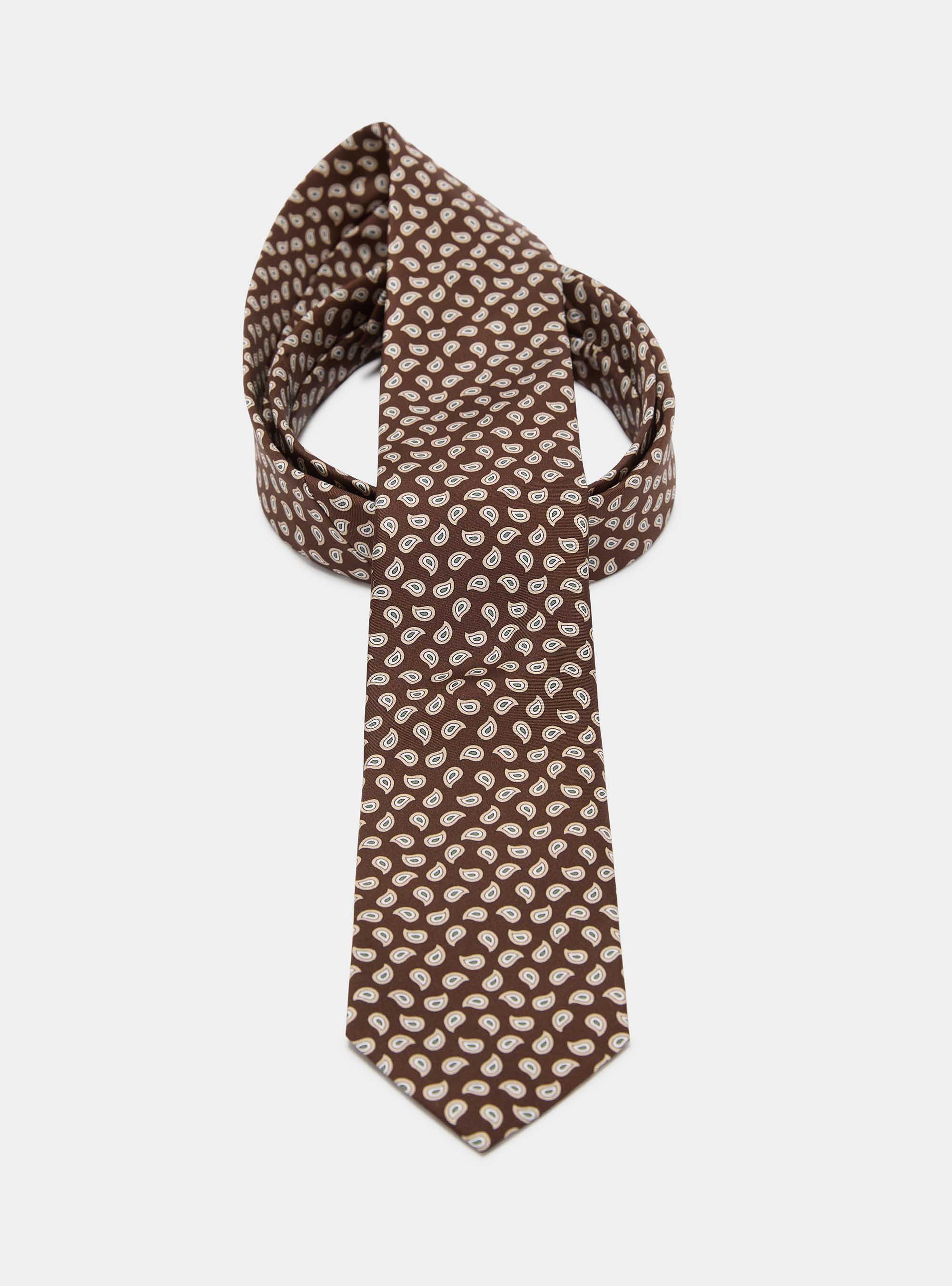 Cravatta in seta stampata fantasia paisley, BROWN
