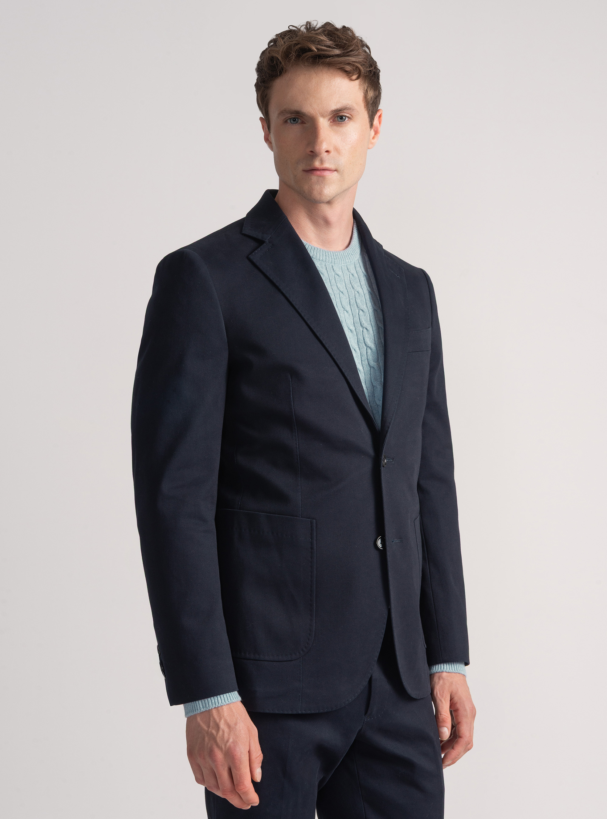 Frosted cotton blazer, NAVY BLUE