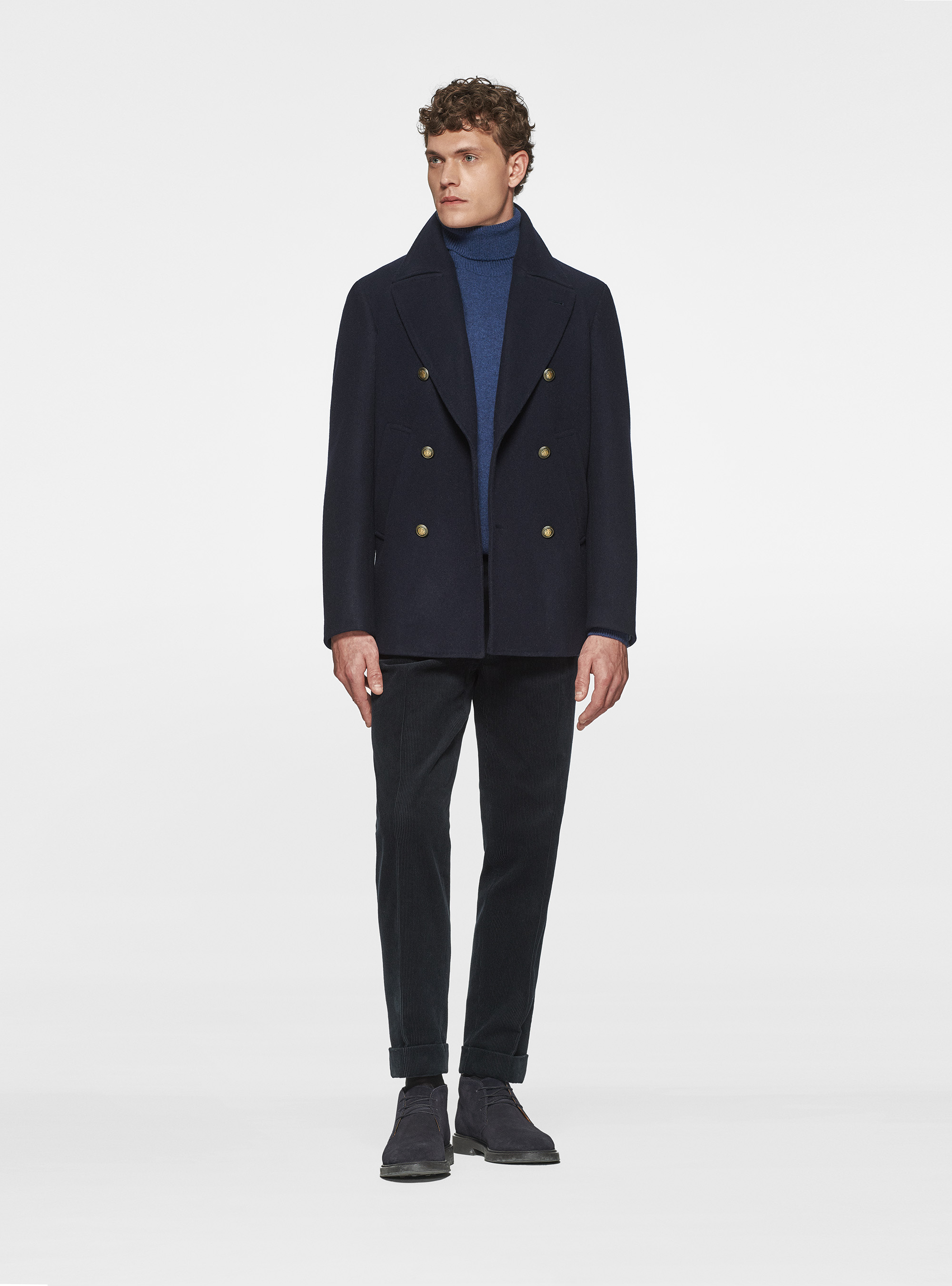 Peacoat in misto lana, BLU NAVY