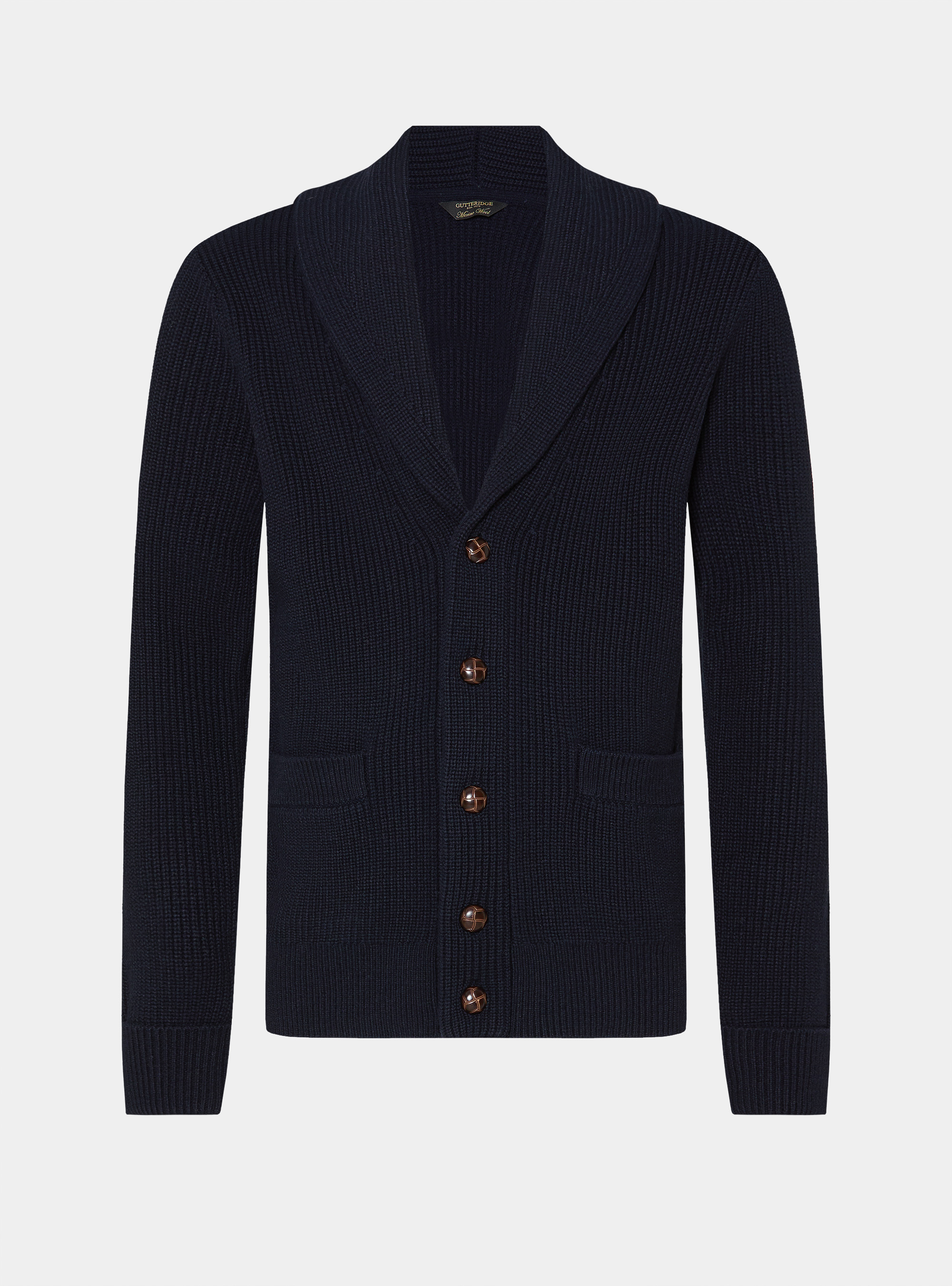 Cardigan in maglia sciallata in lana merino, BLU NAVY