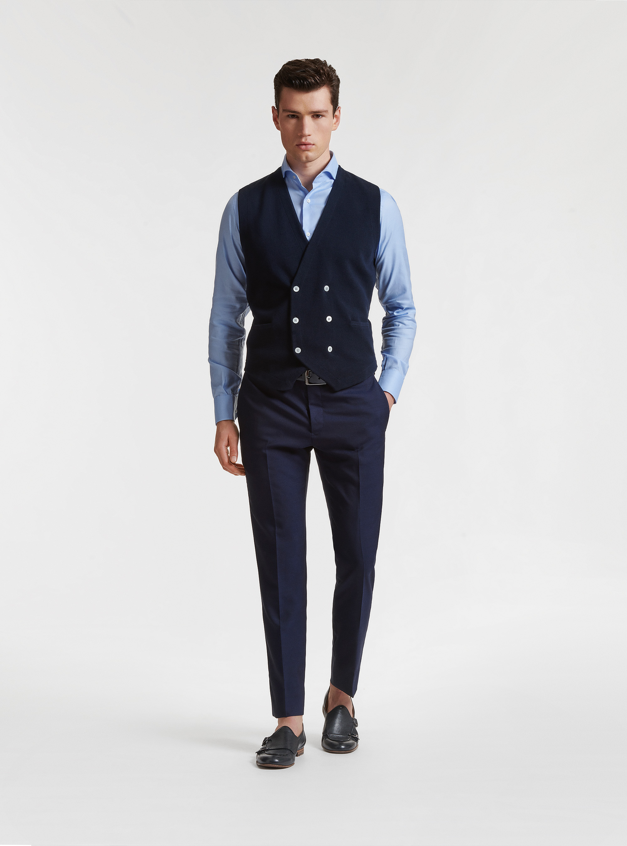 Gilet in maglia in puro cotone extrafine, BLU NAVY