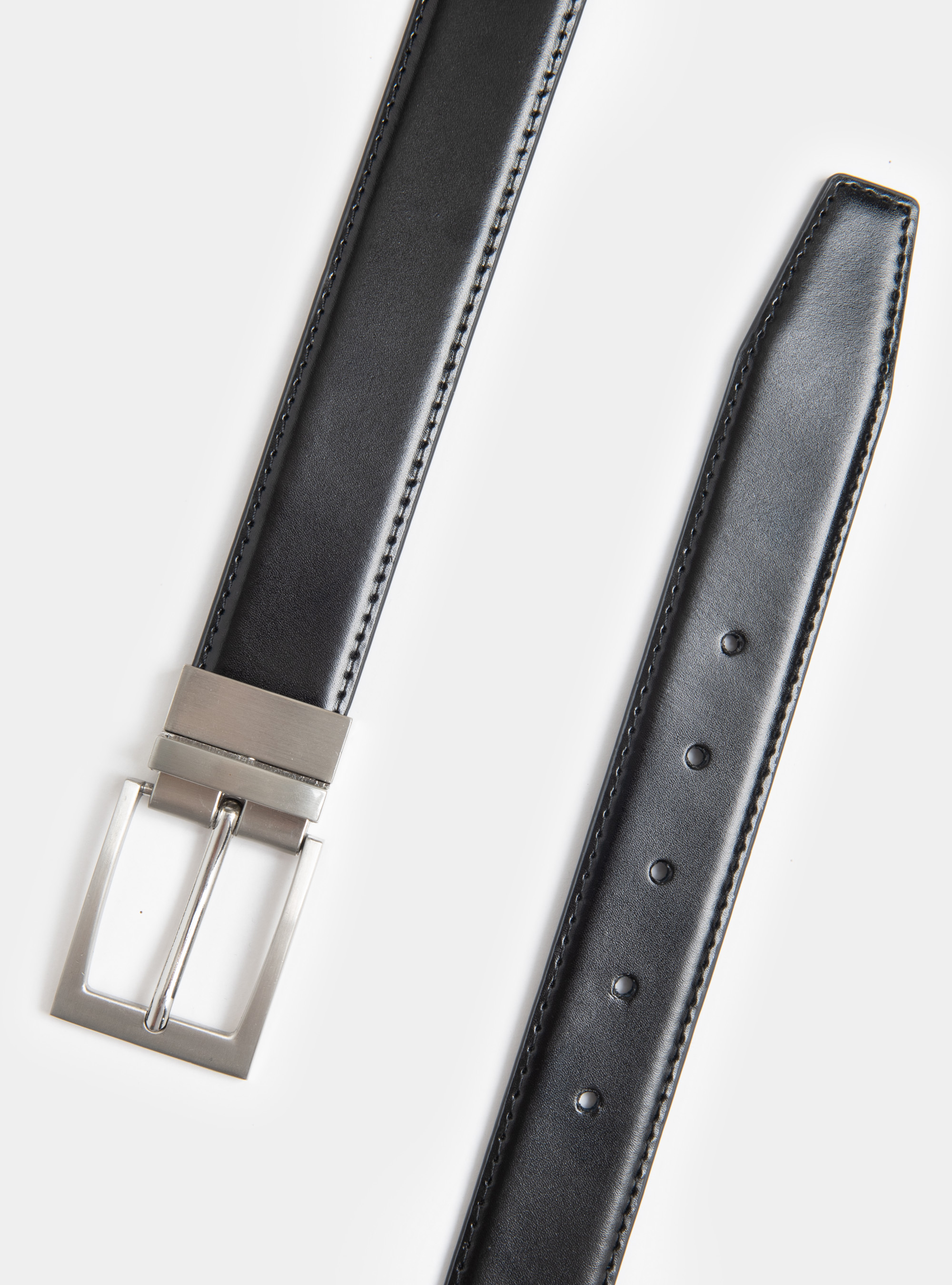 Cintura double face in pelle nera, NERO