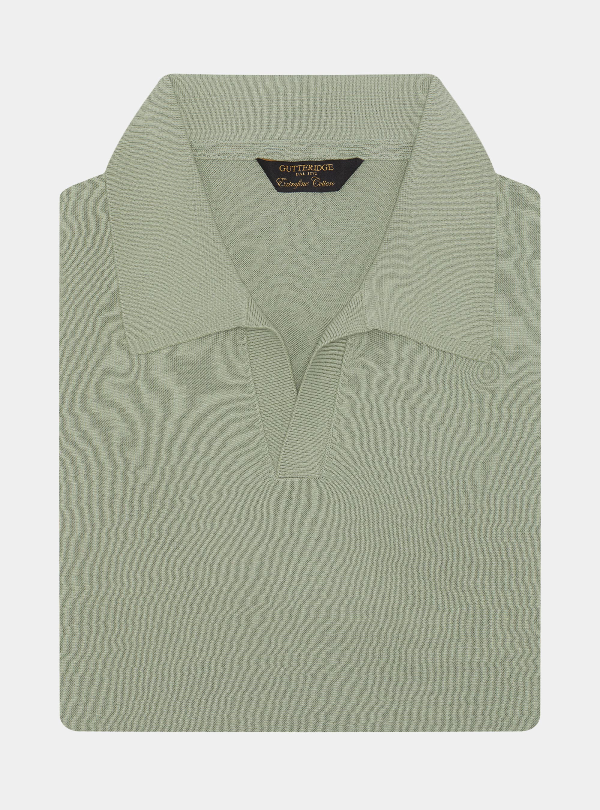 Polo in maglia senza bottoni in cotone extrafine, SALVIA 0602C