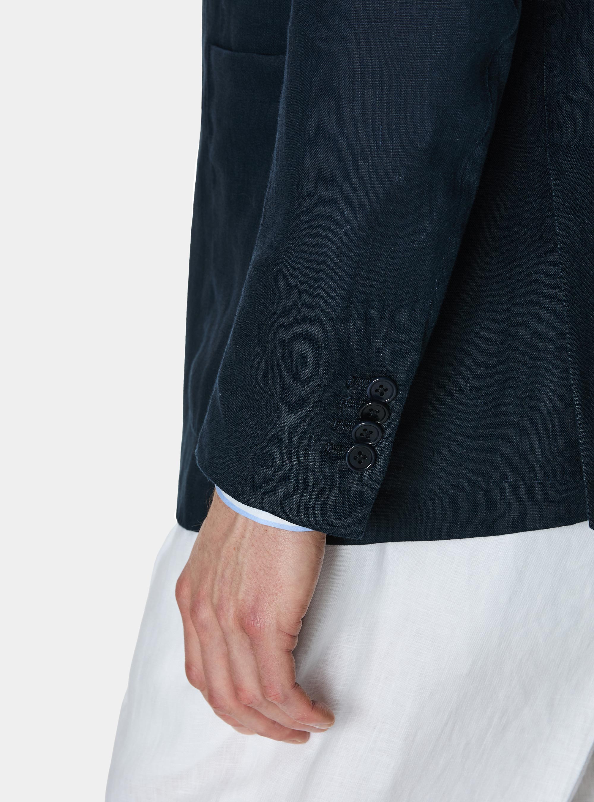 Americana cruzada de lino puro, AZUL MARINO