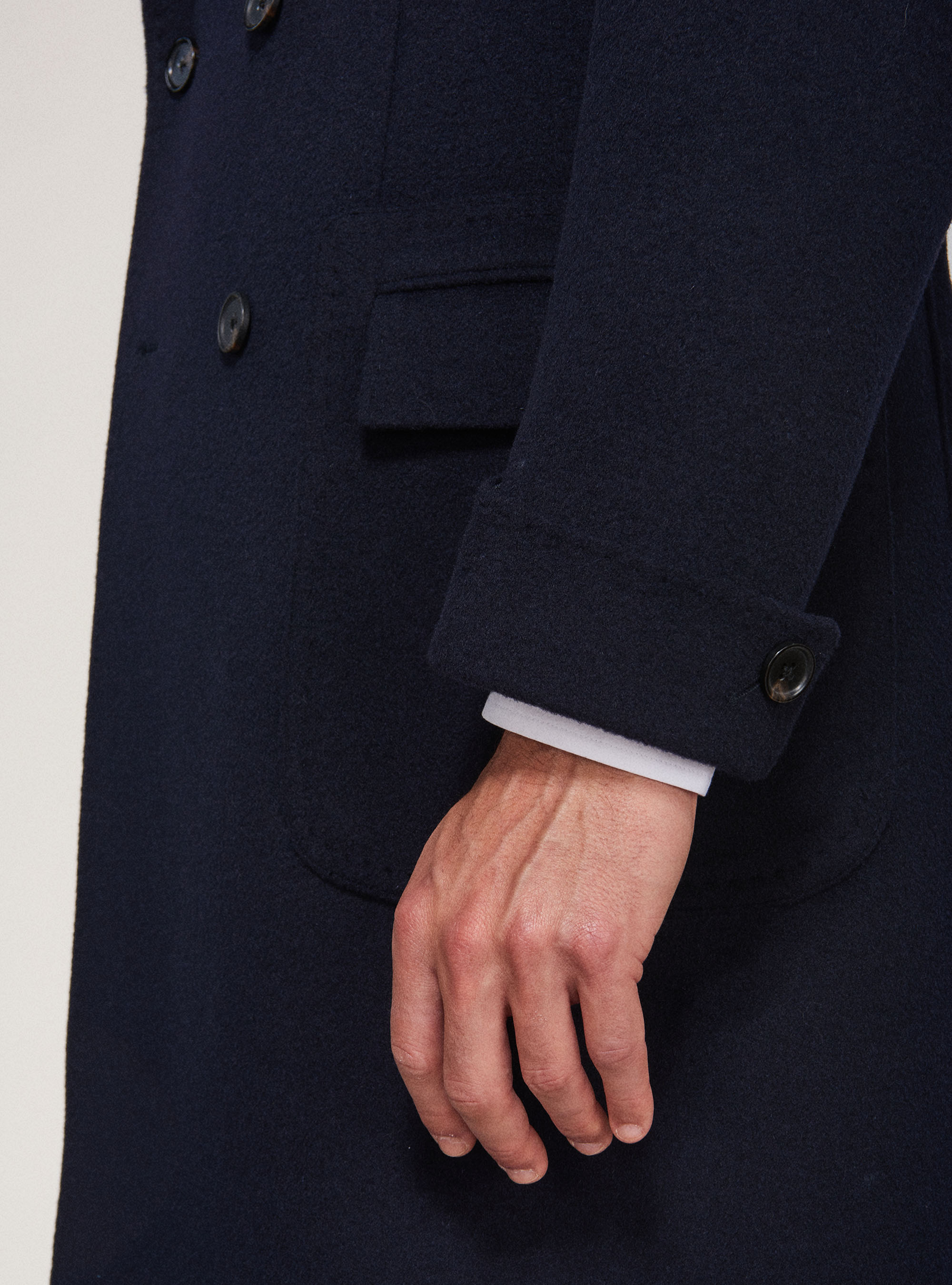 Abrigo de lana y cachemira de doble botonadura, AZUL MARINO