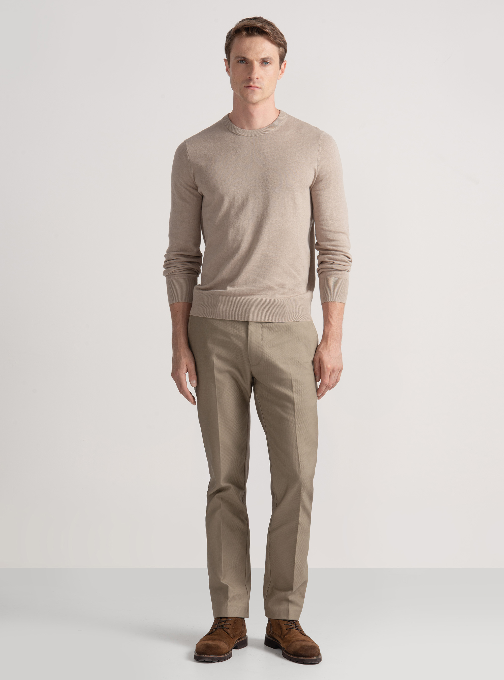 Maglia girocollo in cotone seta e cashmere, SABBIA