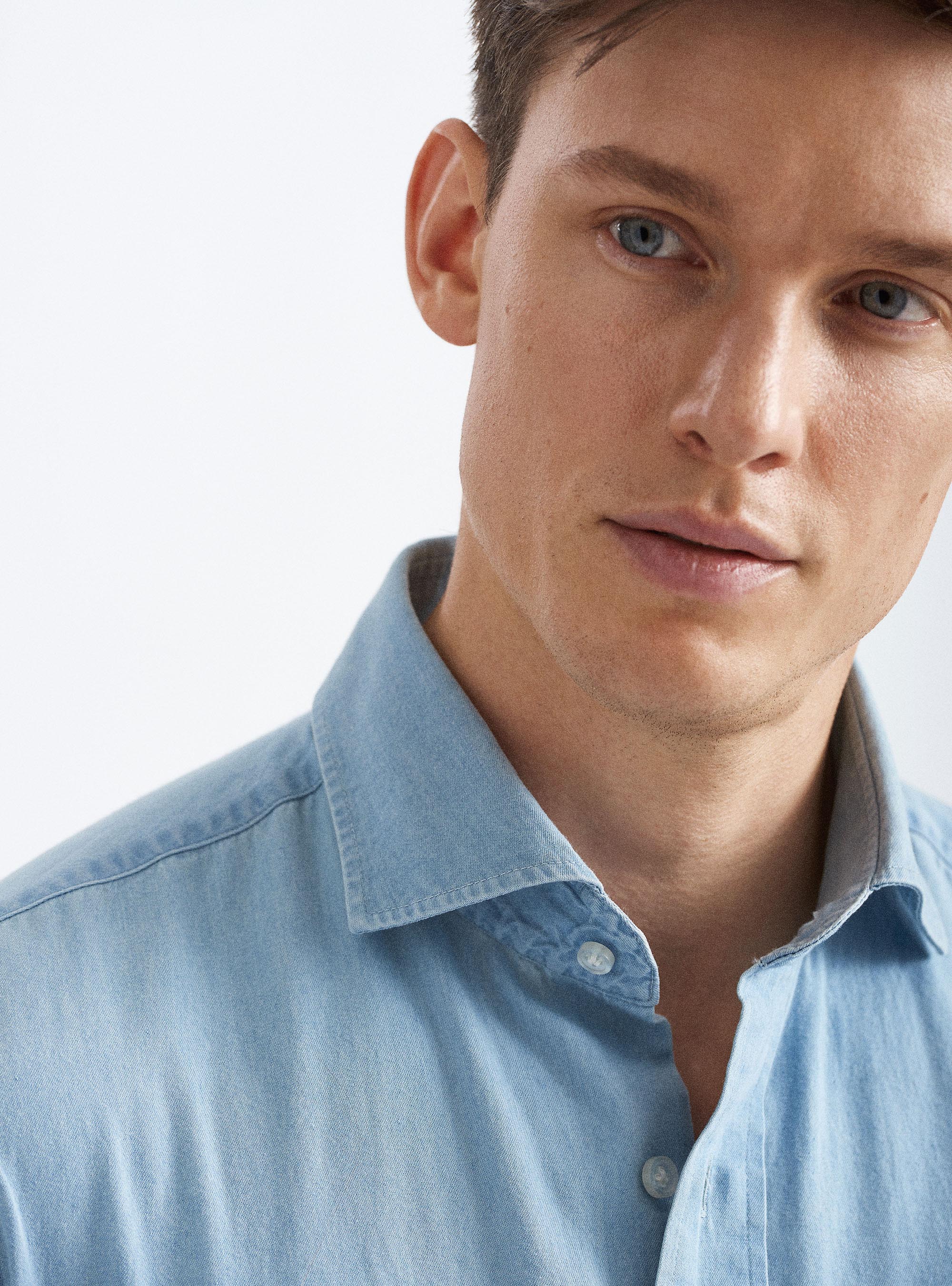 Camicia in chambray, AZZURRO