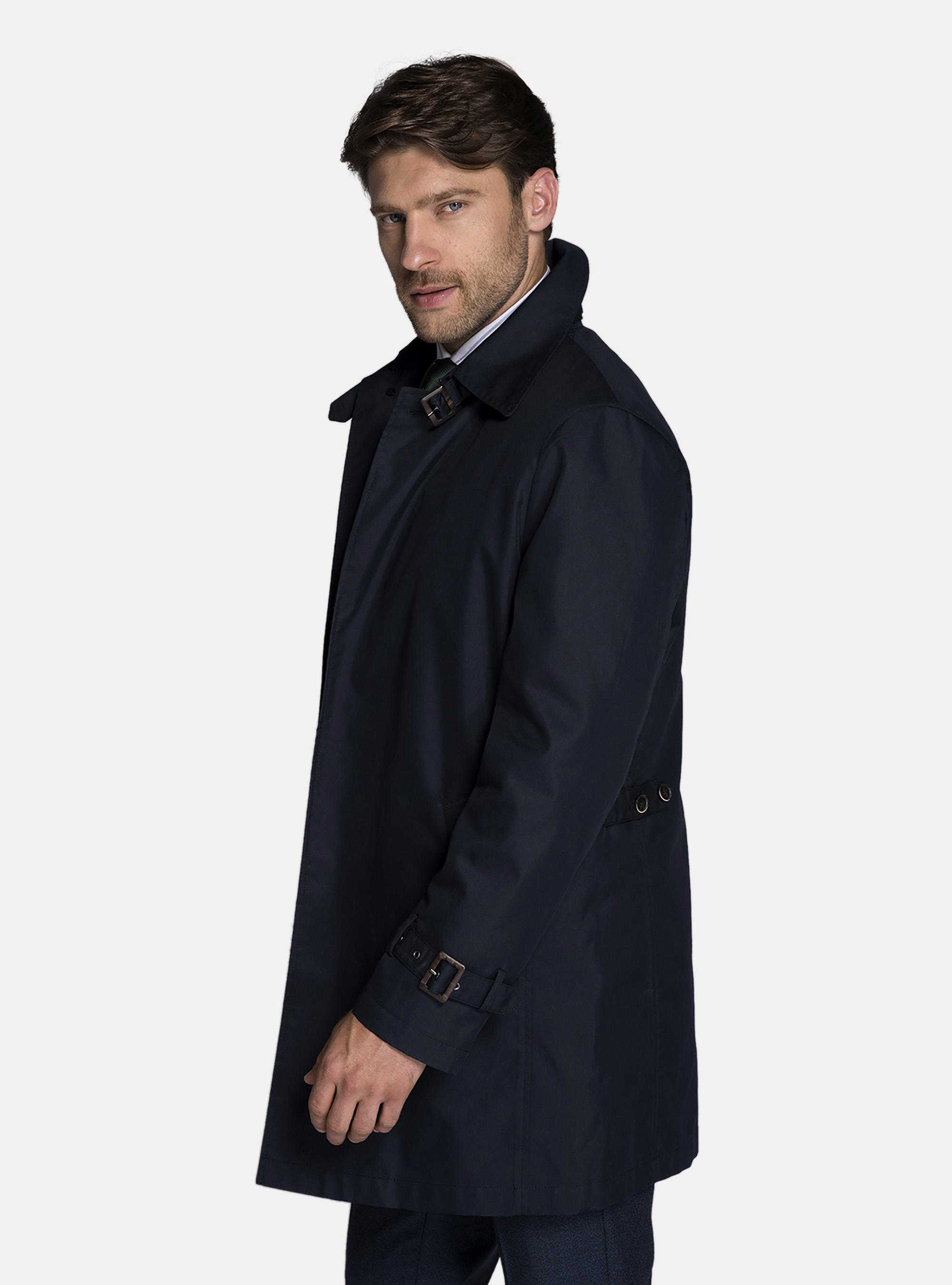 Single-breasted raincoat with buttons, NAVY BLUE
