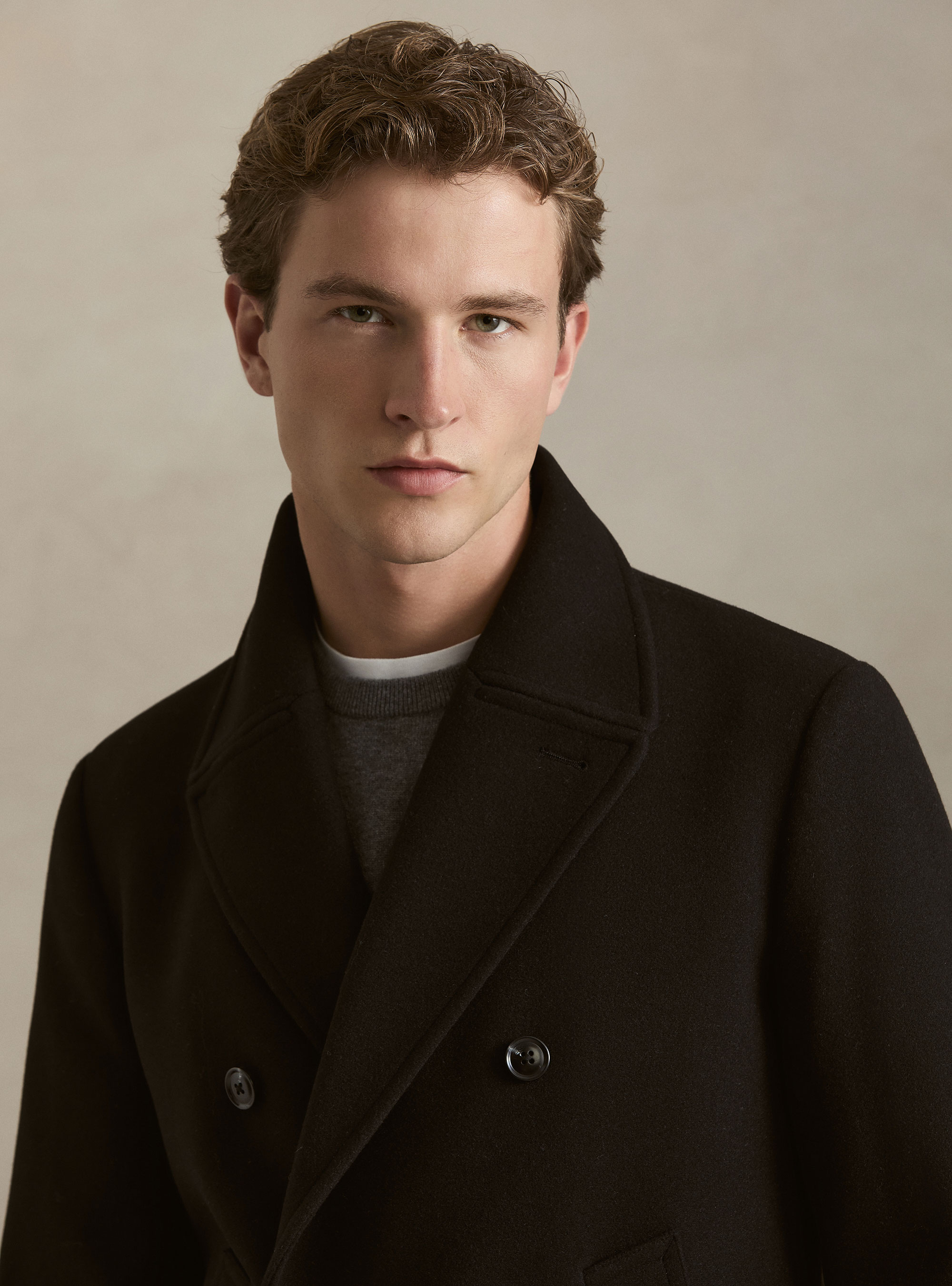 Peacoat doppiopetto tinta unita, BLACK