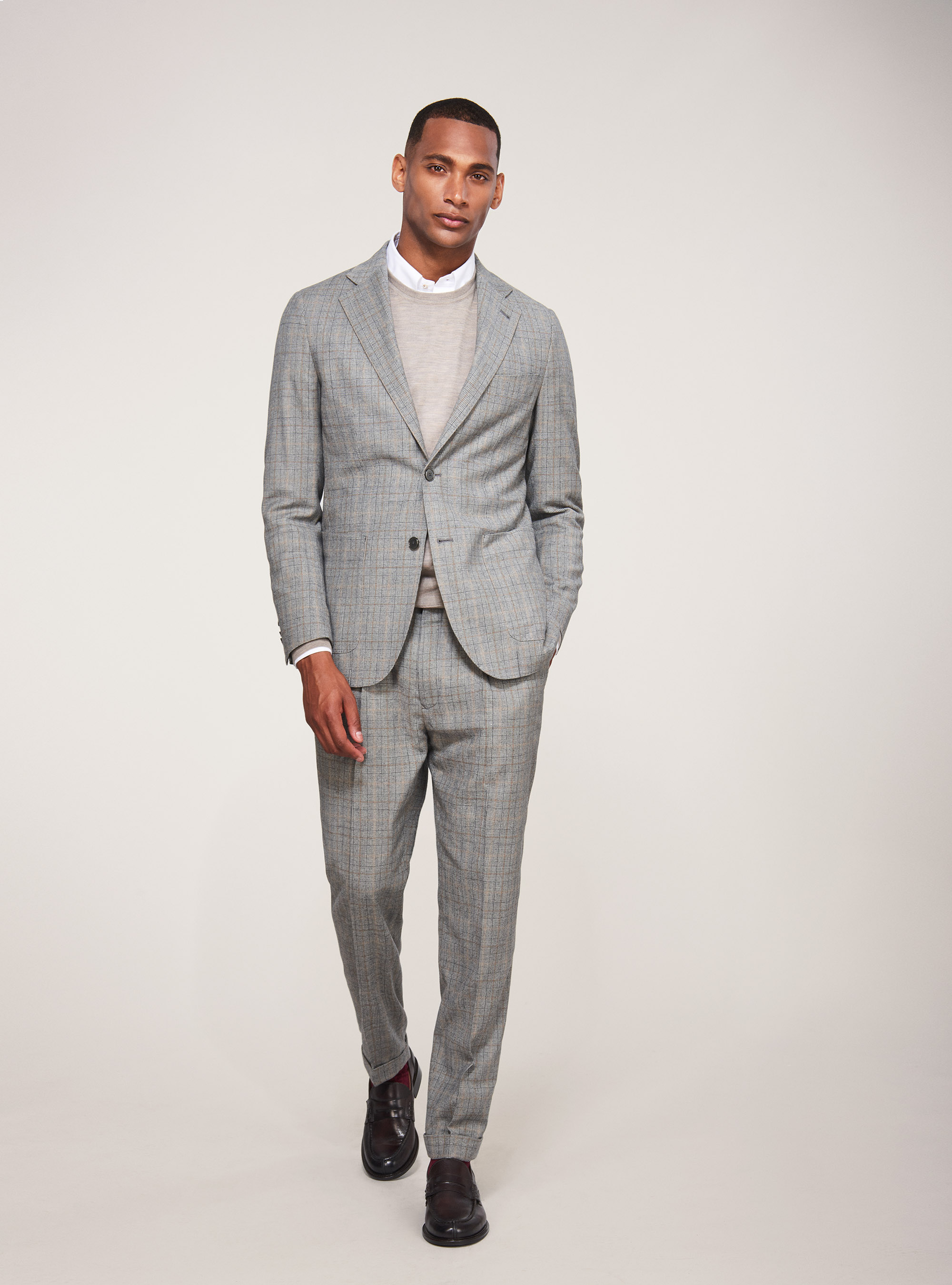 Giacca per abito Principe di Galles in lana super 120's, GRIGIO CHIARO