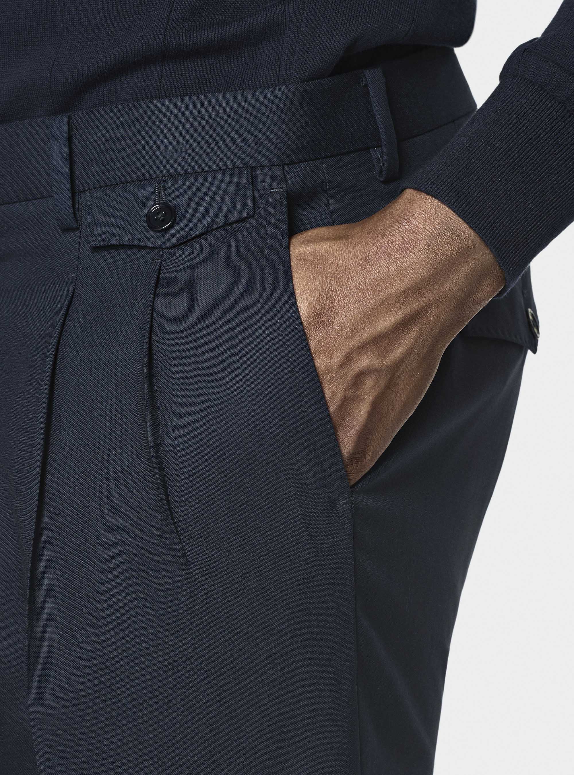 Pantaloni doppia pince in pura lana Vitale Barberis Canonico, NAVY