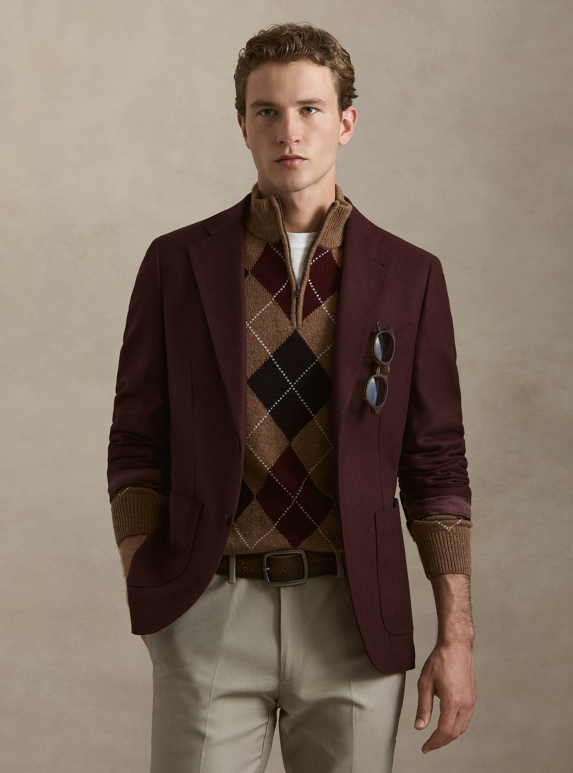 Wool blend flannel blazer, BORDEAUX 0331C