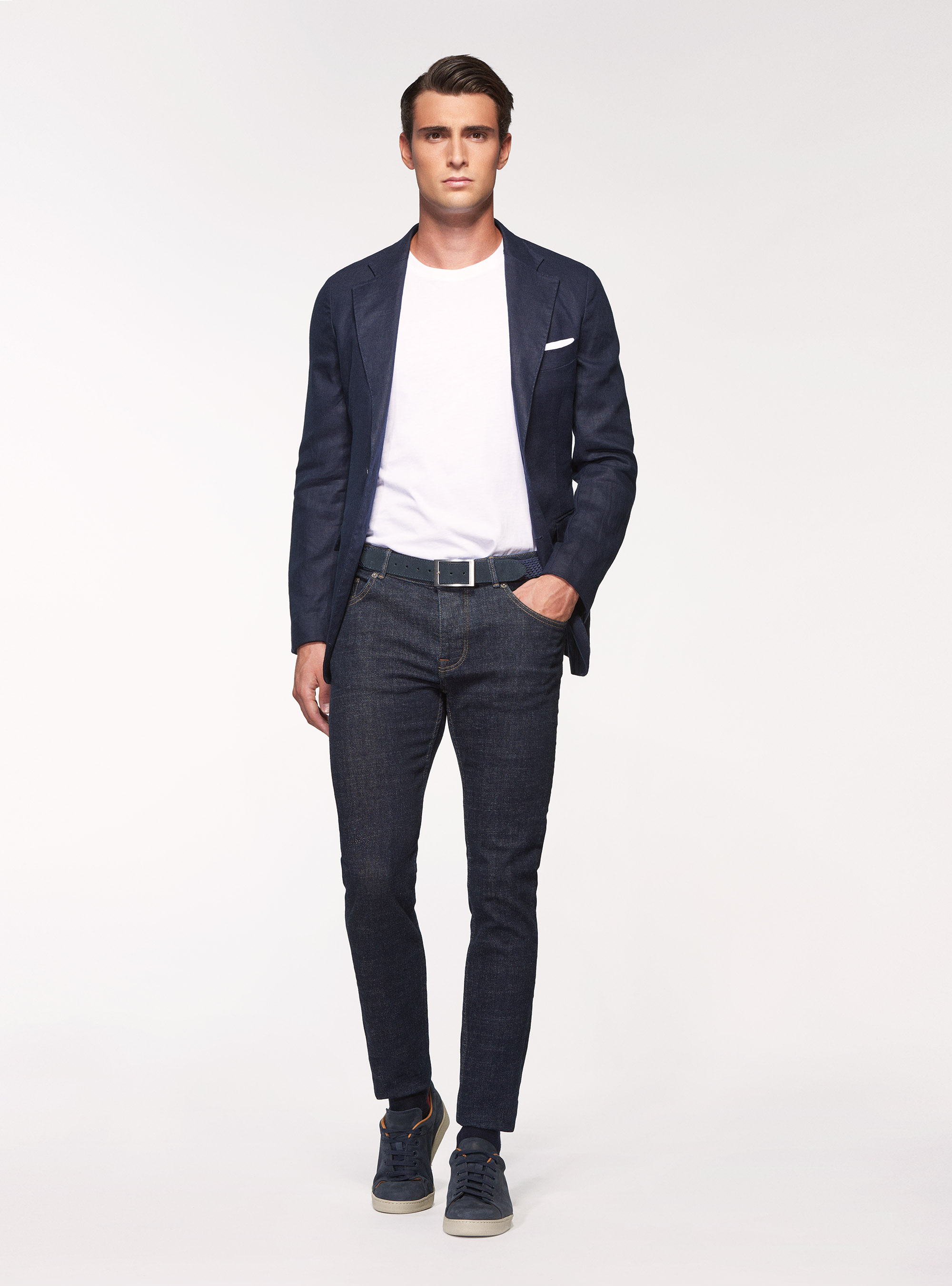 Giacca in 100% lino, BLU NAVY