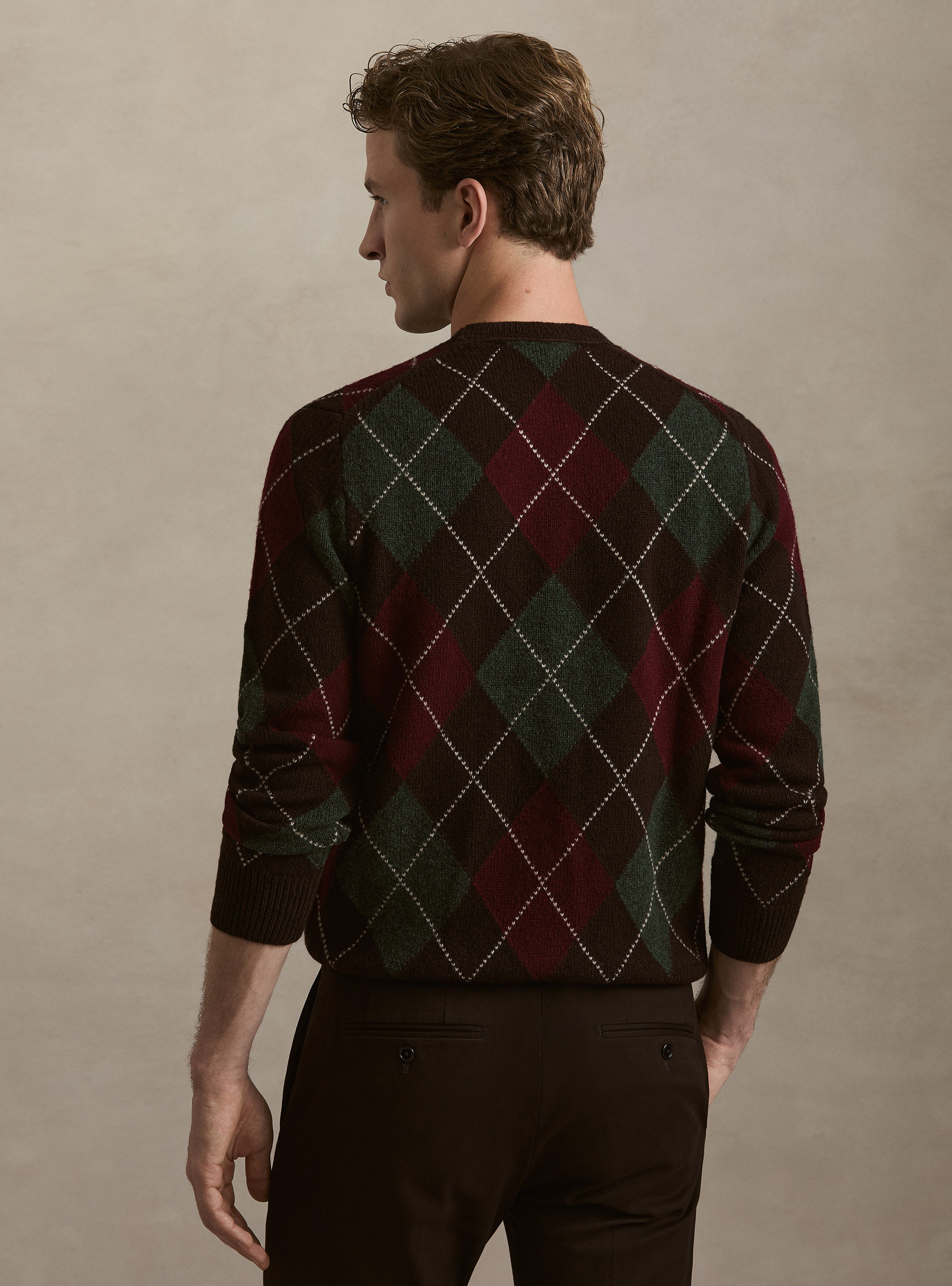 Full intarsia sweater made of Shetland wool, BROWN