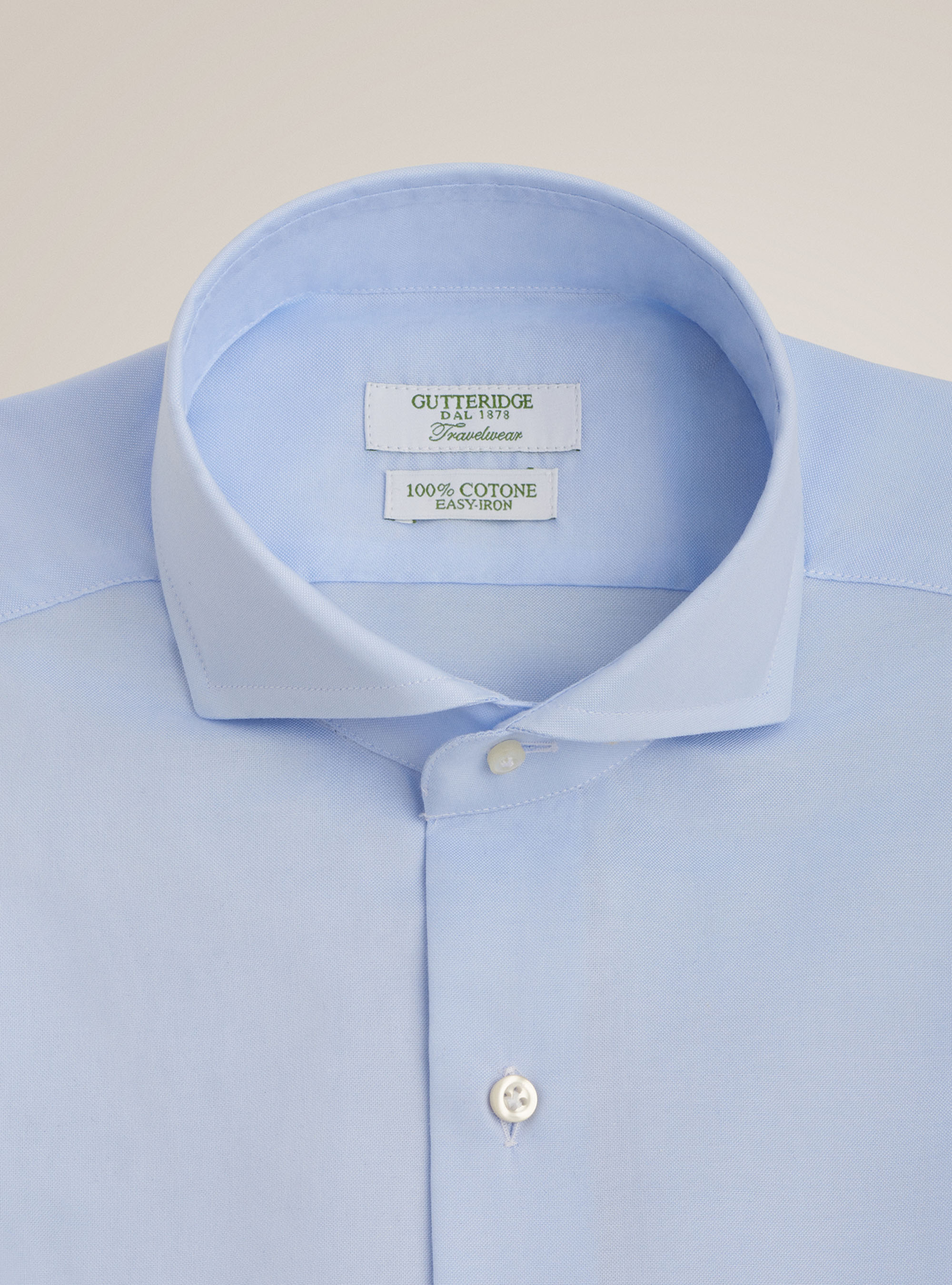 Chemise travel &agrave; col fran&ccedil;ais en coton oxford, BLEU CIEL