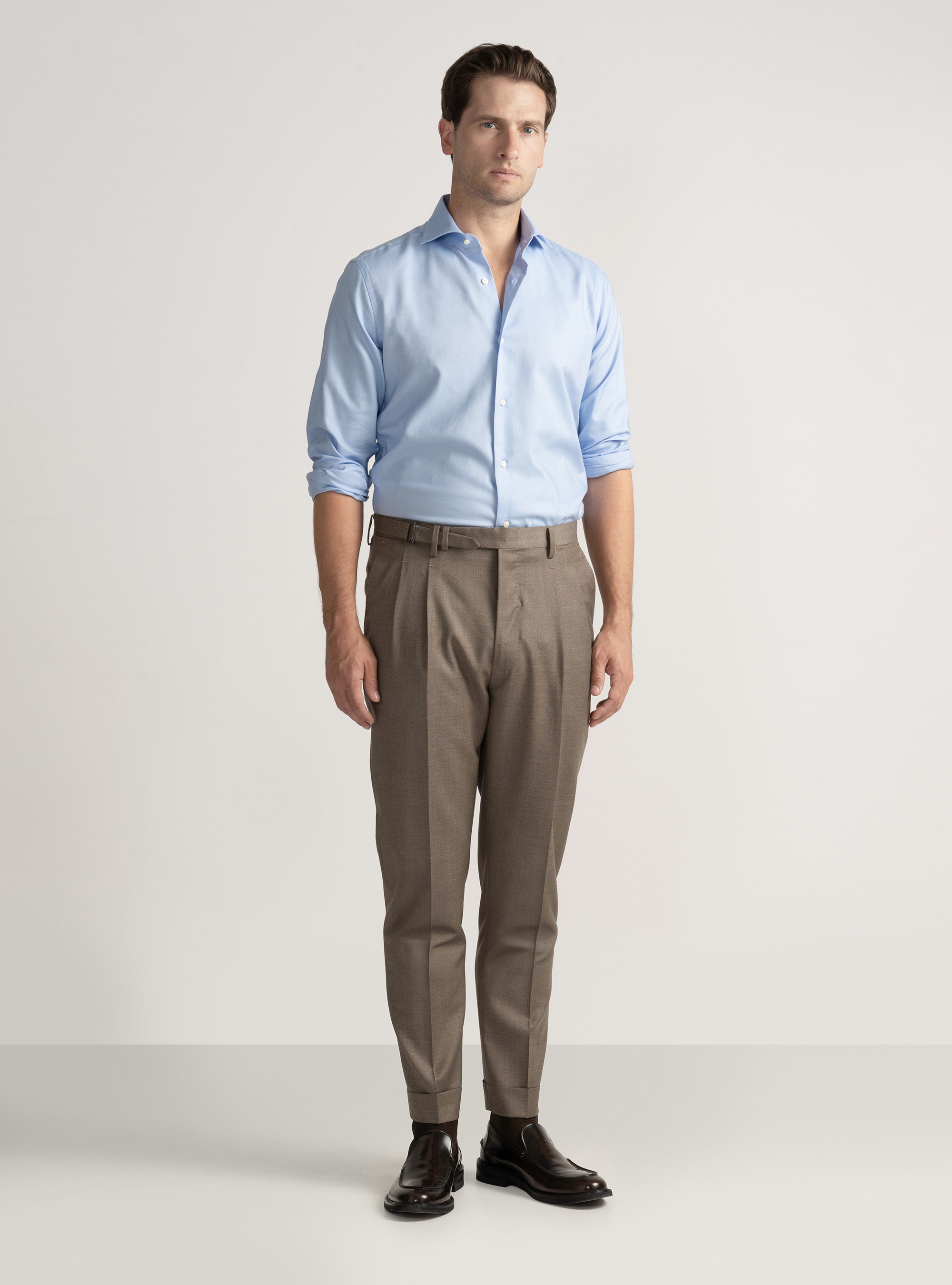 Pantaloni con pince in lana Vitale Barberis Canonico, SABBIA