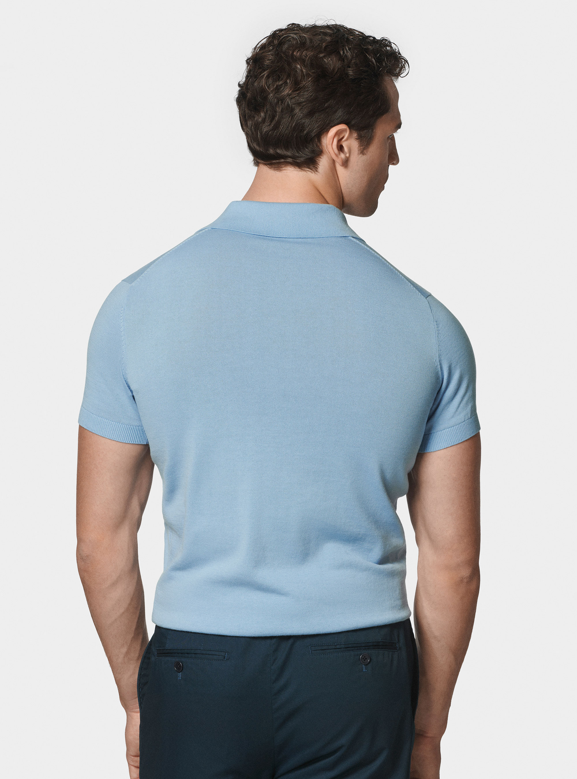 Polo in maglia di cotone extrafine, AZZURRO POLVERE 0283C