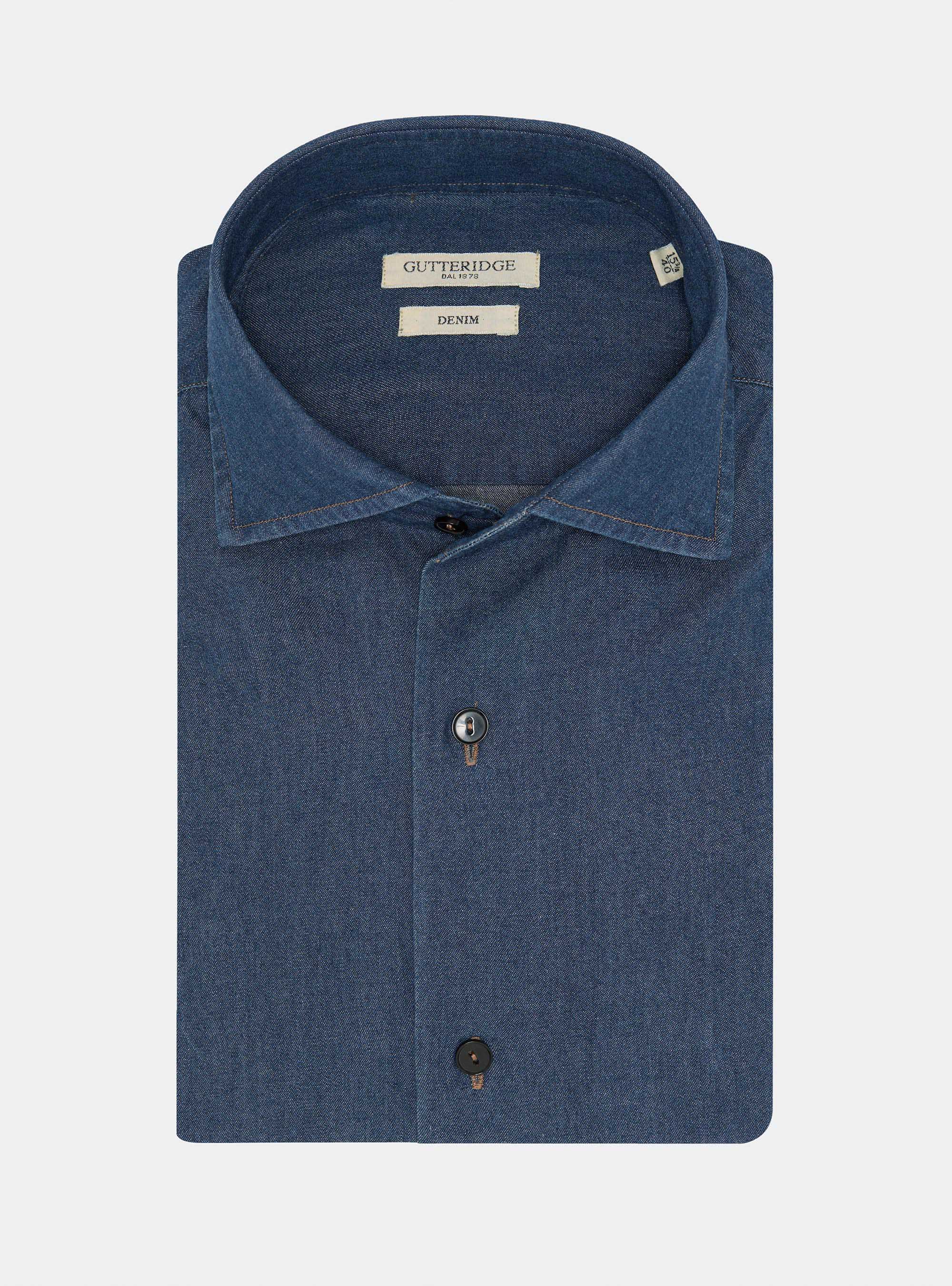 Camicia denim in cotone chambray, BLU NAVY