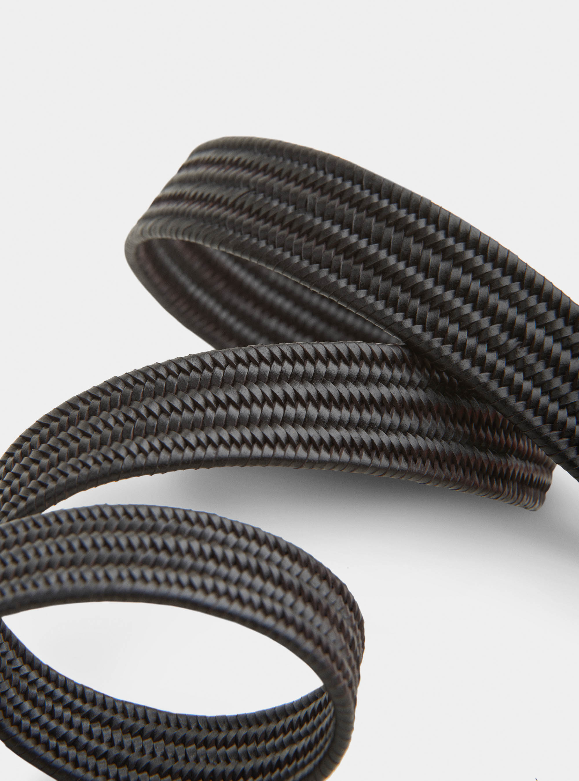 Cintura in pelle intrecciata stretch, NERO