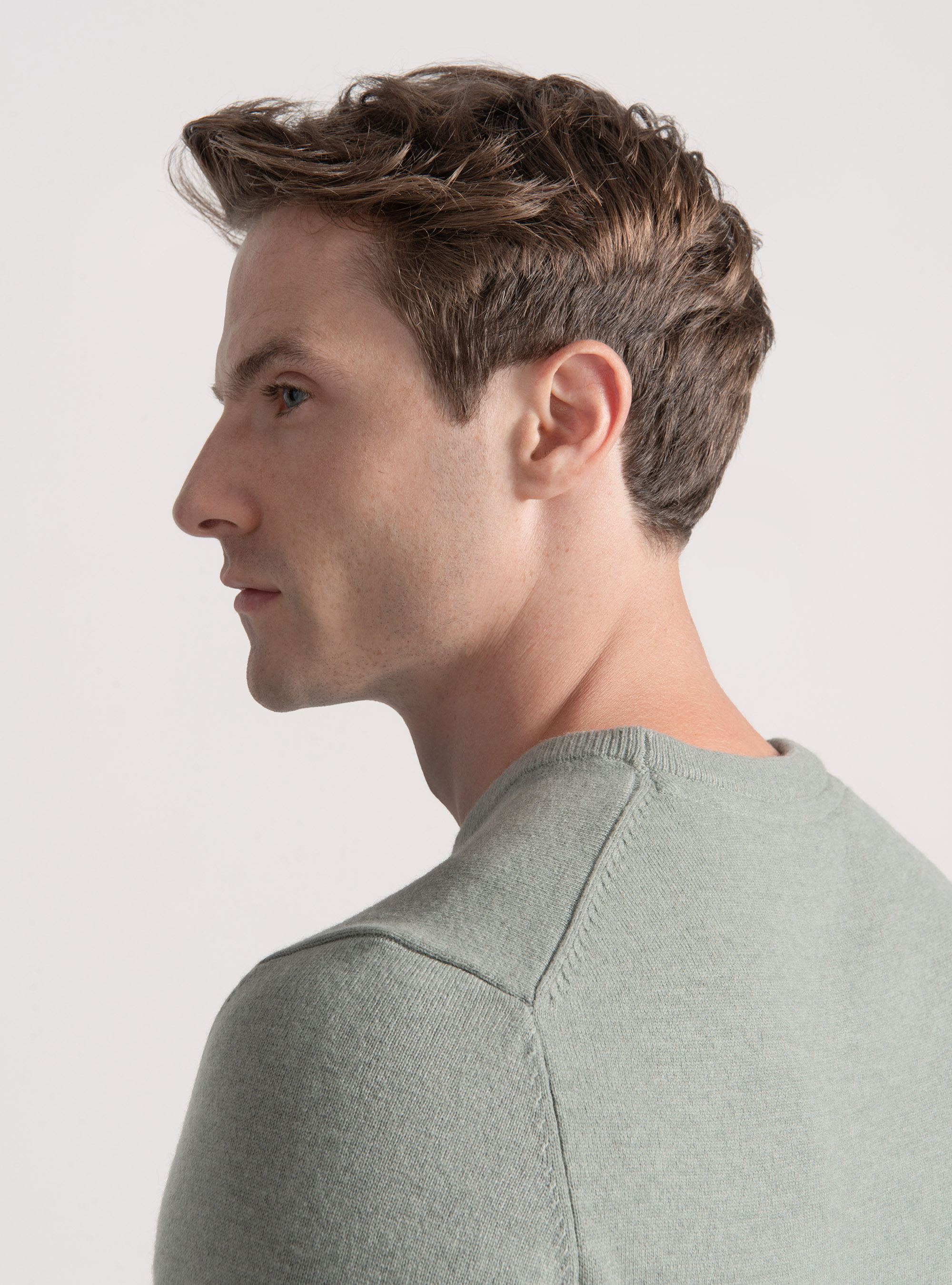 Trikot mit Rundhalsausschnitt aus Lambswool und Kaschmir, VERDE GIADA 0655C