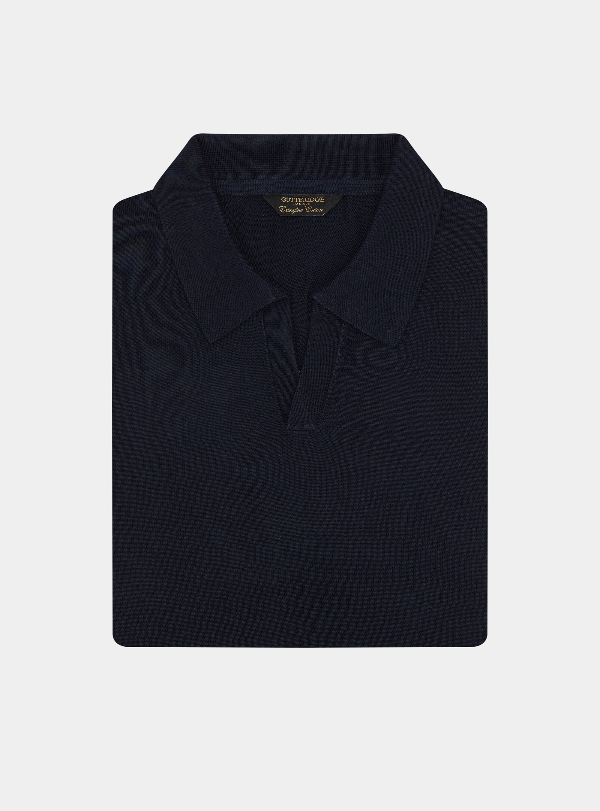 Polo tricot&eacute; sans boutons en coton extra-fin, BLEU MARINE