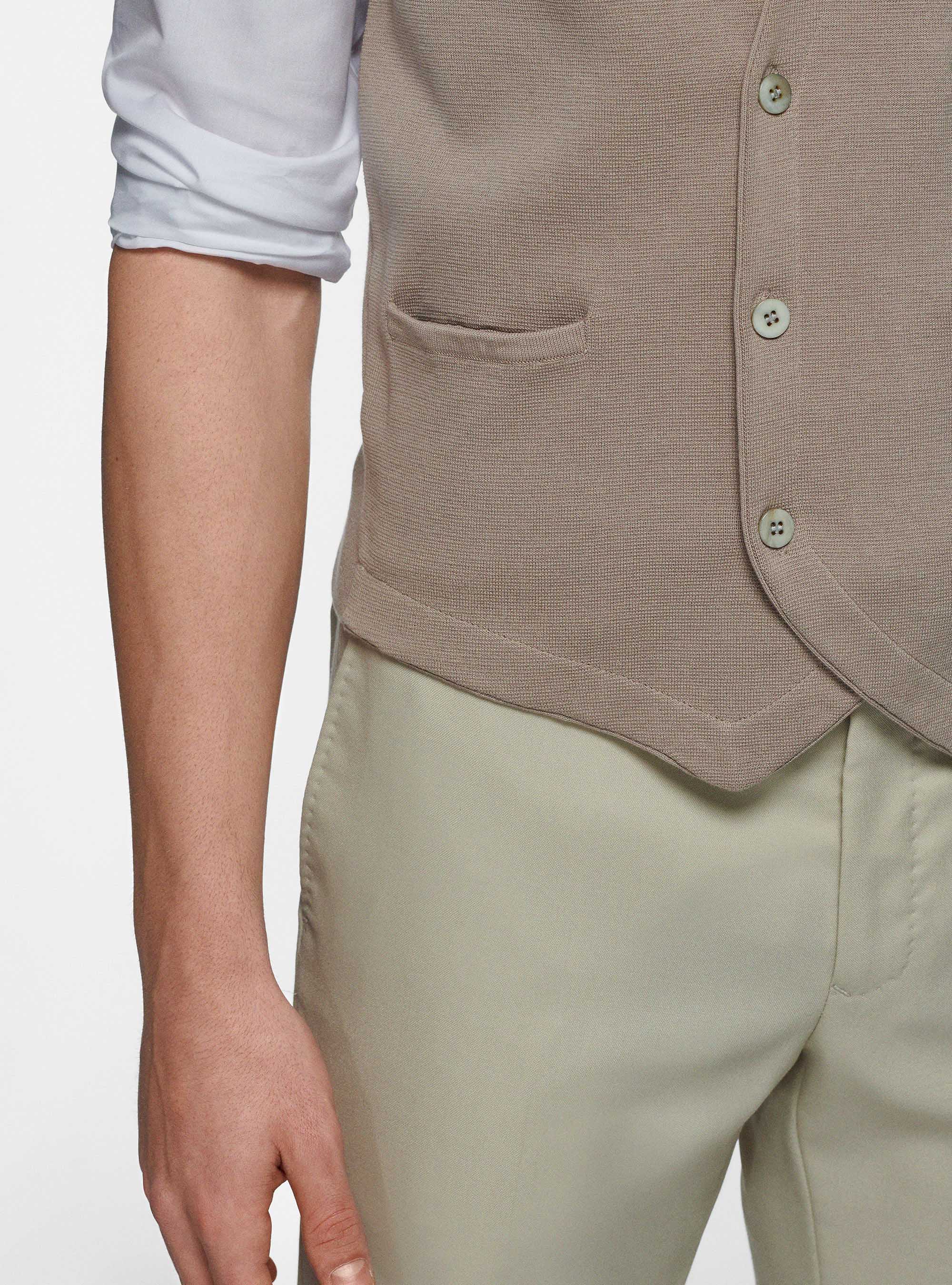 Gilet doppiopetto in maglia di cotone, SABBIA
